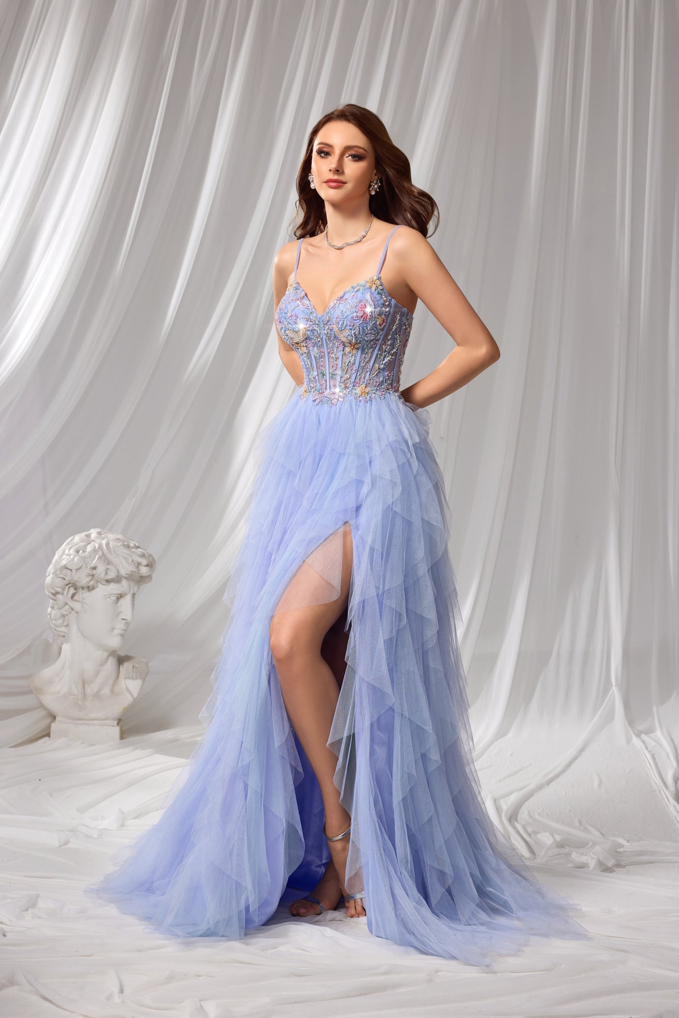 Pastel Beaded Sweetheart Neckline Tulle A-Line Prom Dress SH112