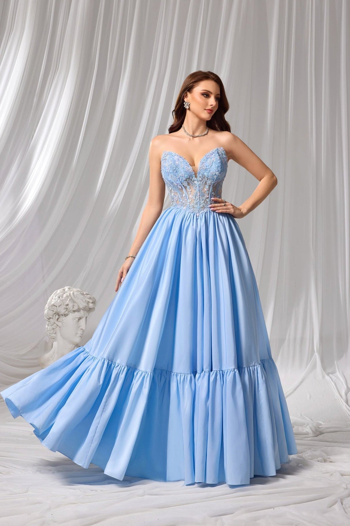Light Blue Sweetheart Beaded Ball Gown Prom Dress SH103