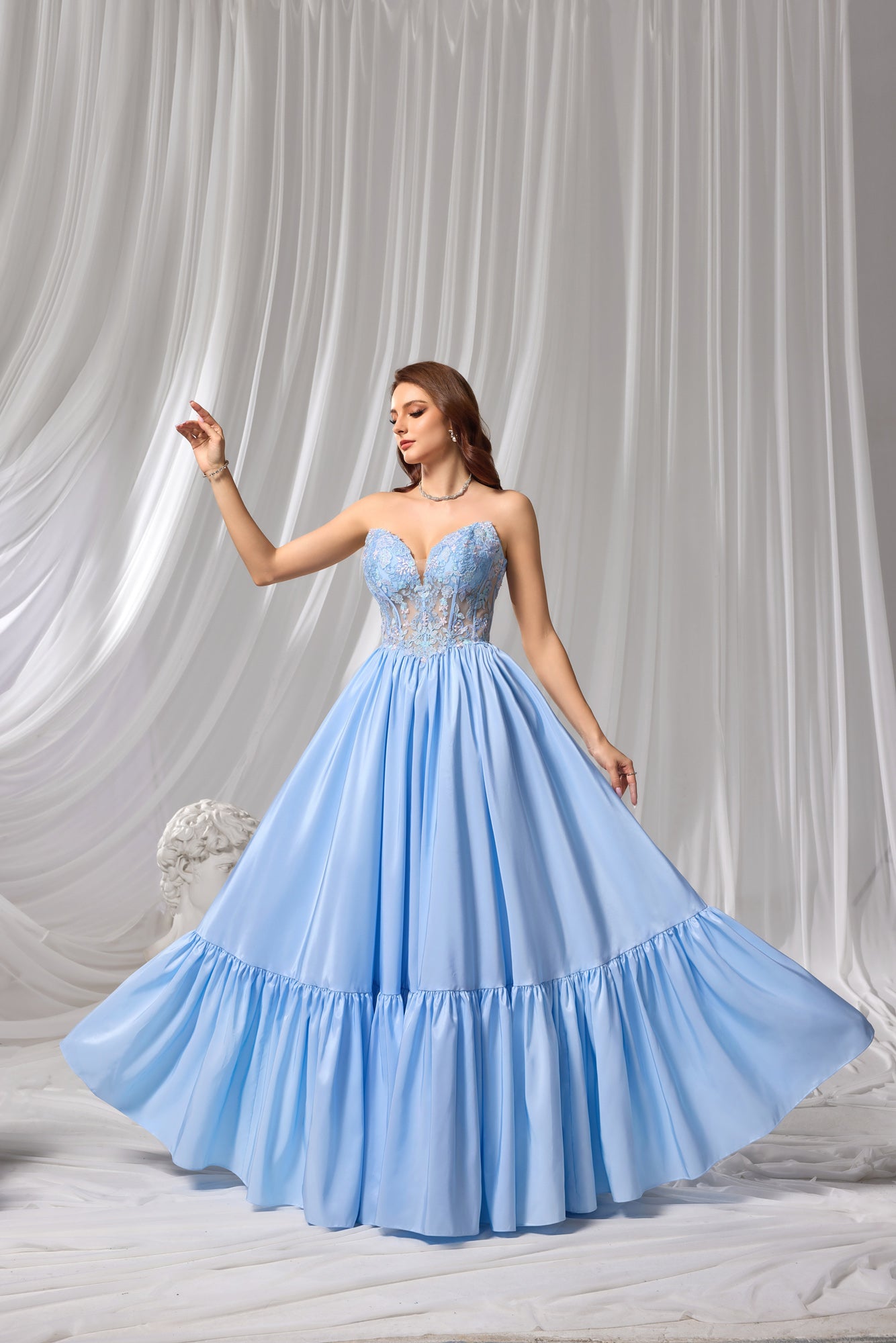 Light Blue Sweetheart Beaded Ball Gown Prom Dress SH103