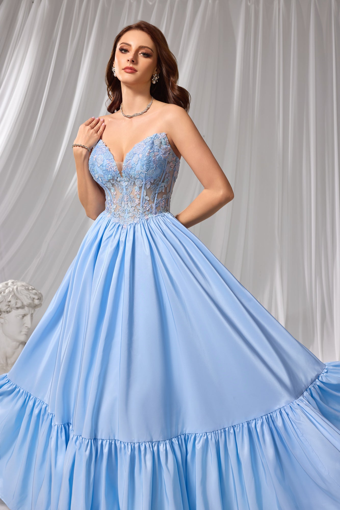 Light Blue Sweetheart Beaded Ball Gown Prom Dress SH103