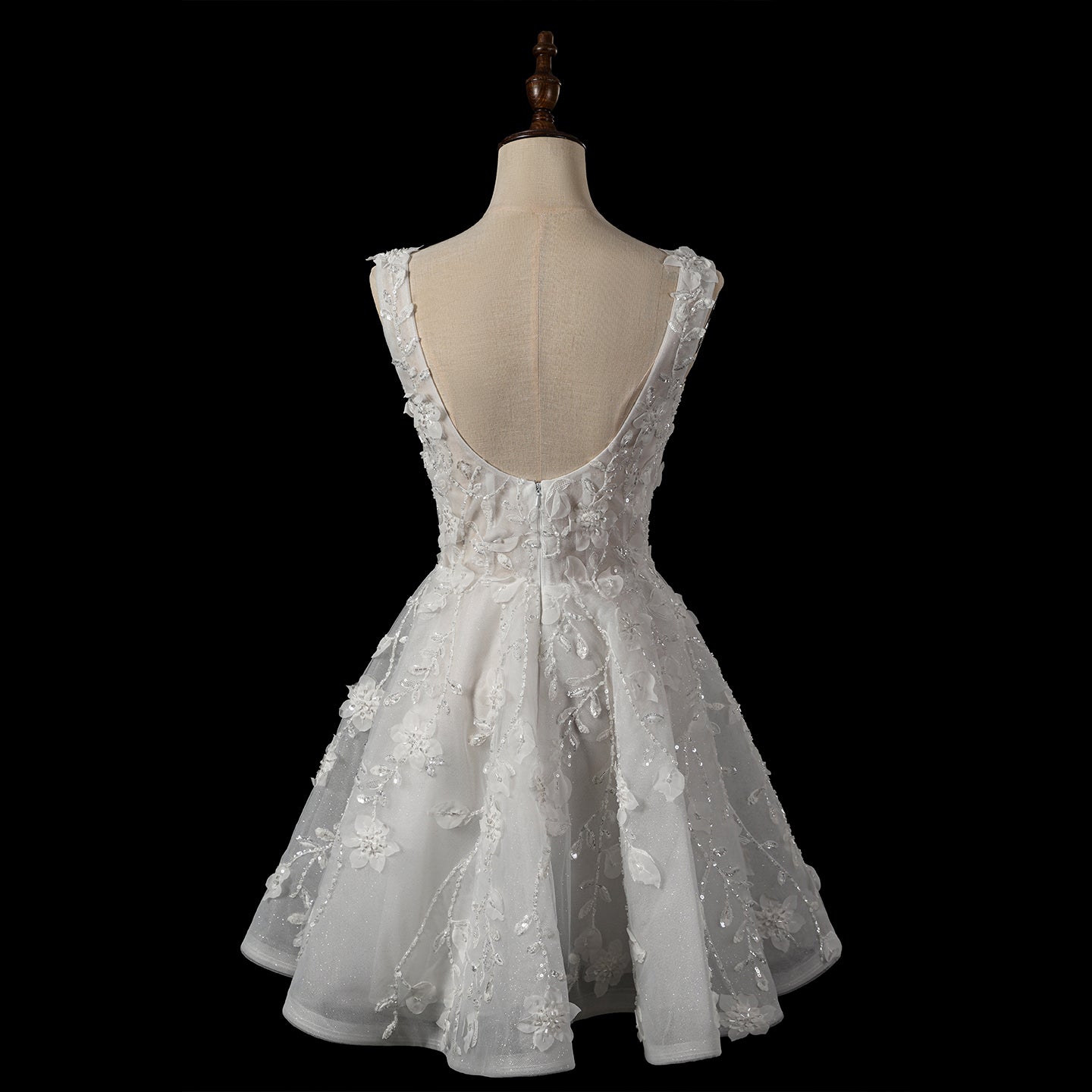 Dreamy White Square Neck Wedding Dress with Floral Appliques SW722 Sheer Fairy