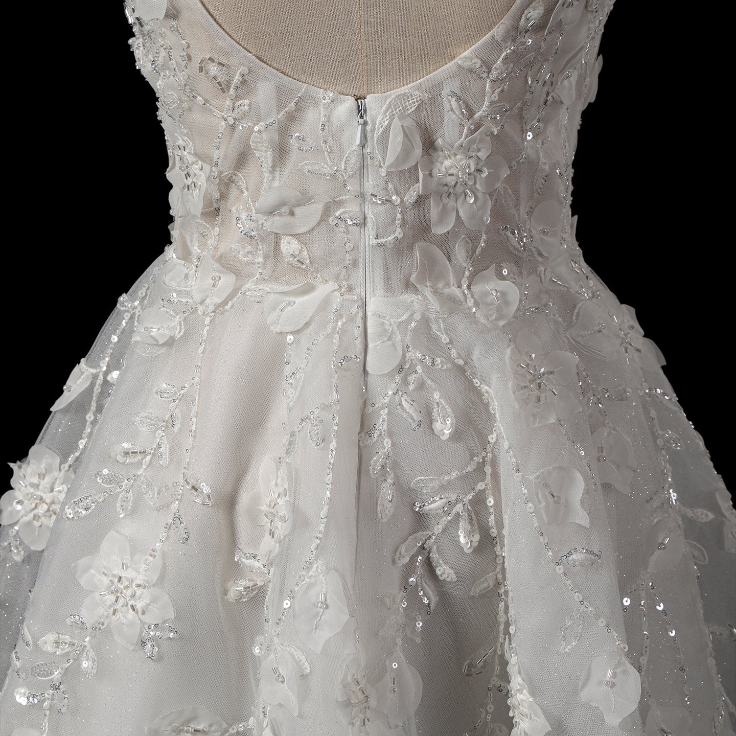 Dreamy White Square Neck Wedding Dress with Floral Appliques SW722 Sheer Fairy