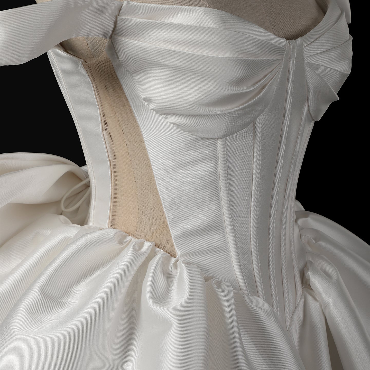 Dreamy White Satin Short Wedding Dress with Statement Bow SW720 Sheer Fairy