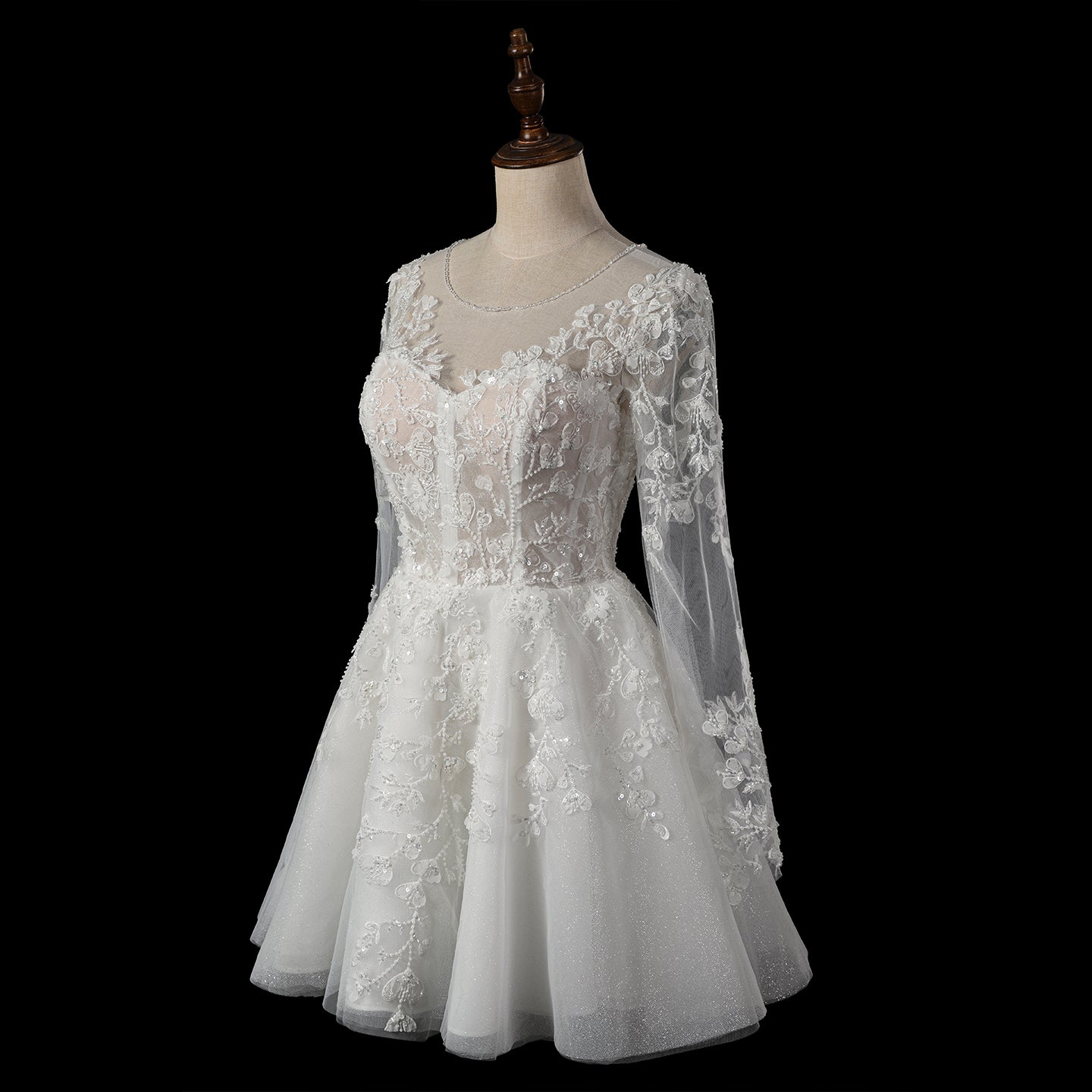 Luxury White Beaded Wedding Dress with Illusion Neckline SW721 Sheer Fairy