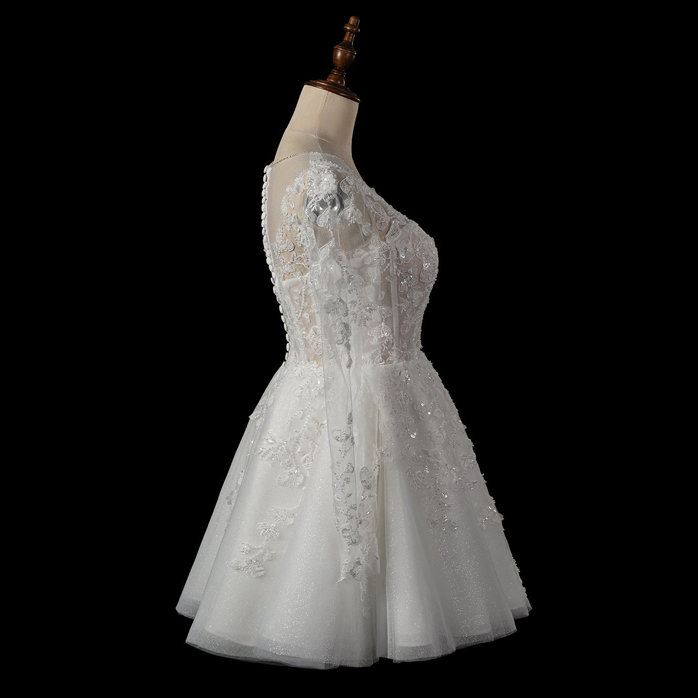 Luxury White Beaded Wedding Dress with Illusion Neckline SW721 Sheer Fairy