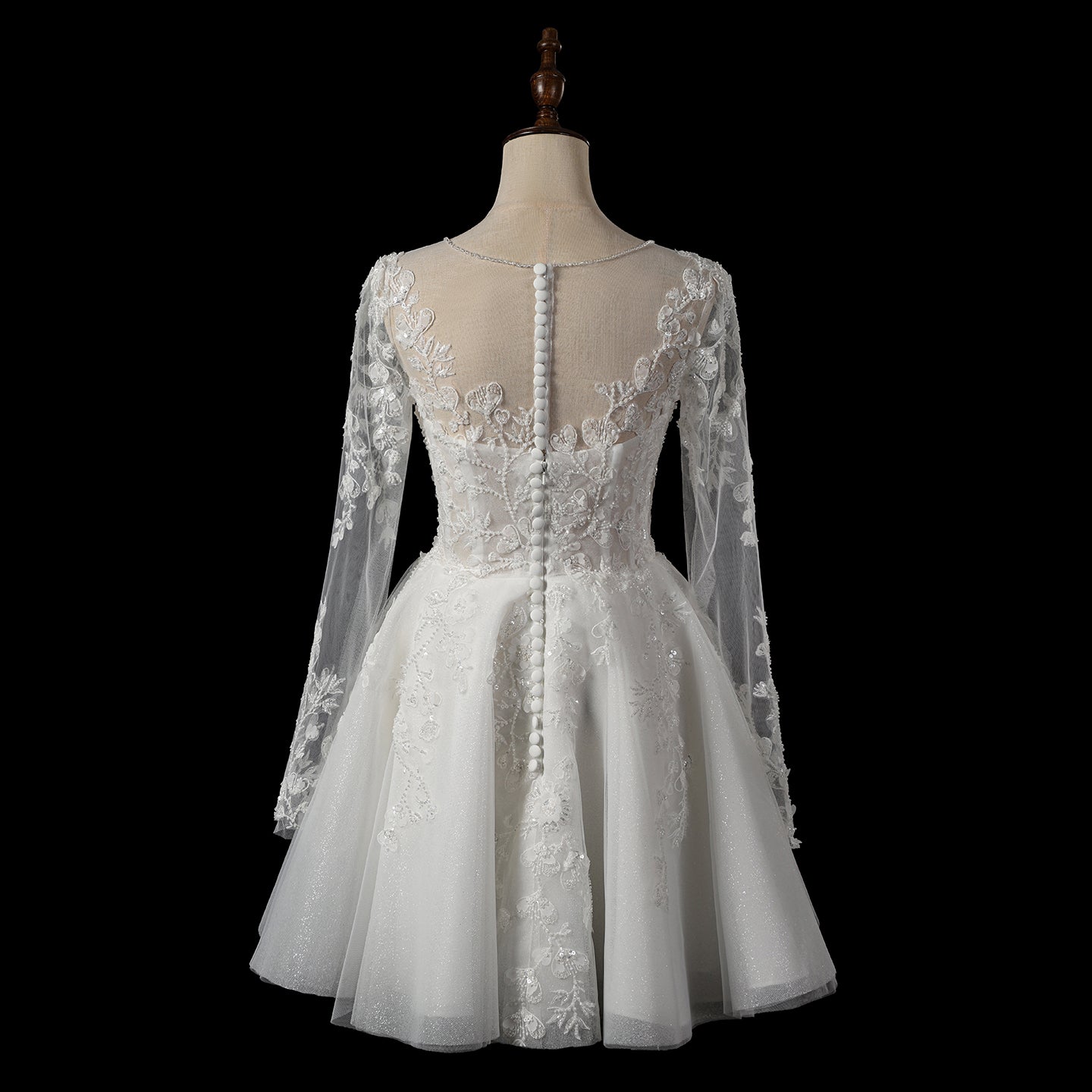 Luxury White Beaded Wedding Dress with Illusion Neckline SW721 Sheer Fairy