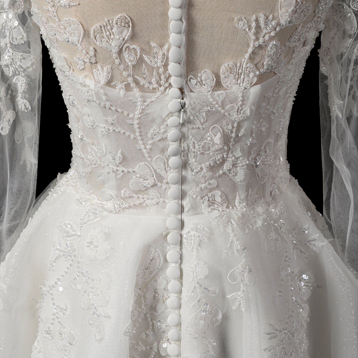 Luxury White Beaded Wedding Dress with Illusion Neckline SW721 Sheer Fairy