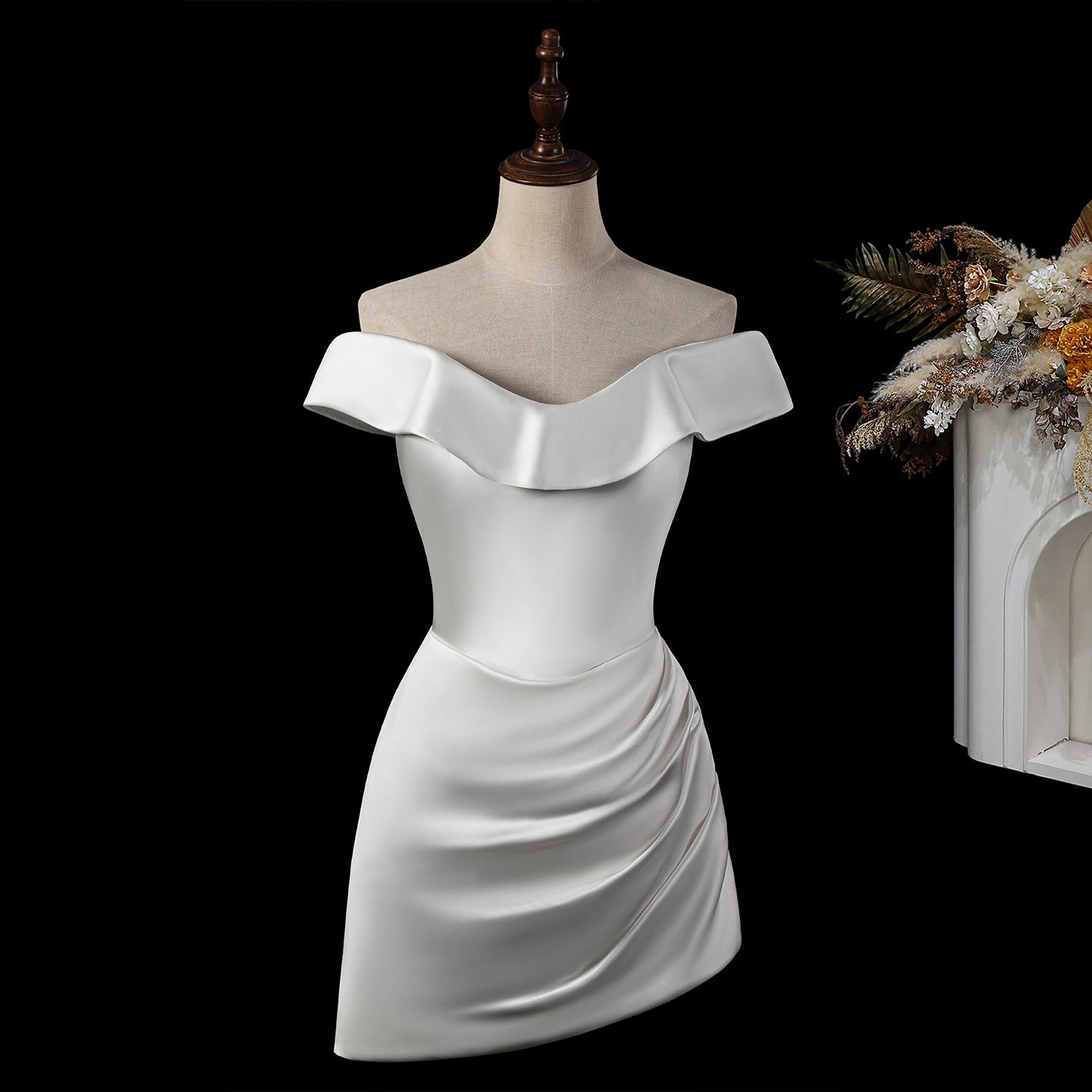 Dreamy White Satin Bodycon Wedding Dress SW724 Sheer Fairy