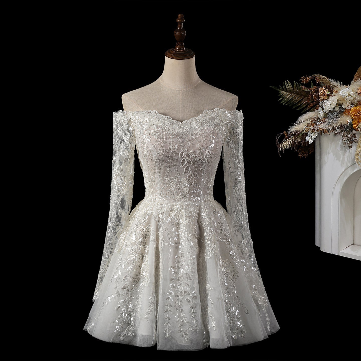 Luxury White Beaded Wedding Dress with Sweetheart Neckline SW723 Sheer Fairy