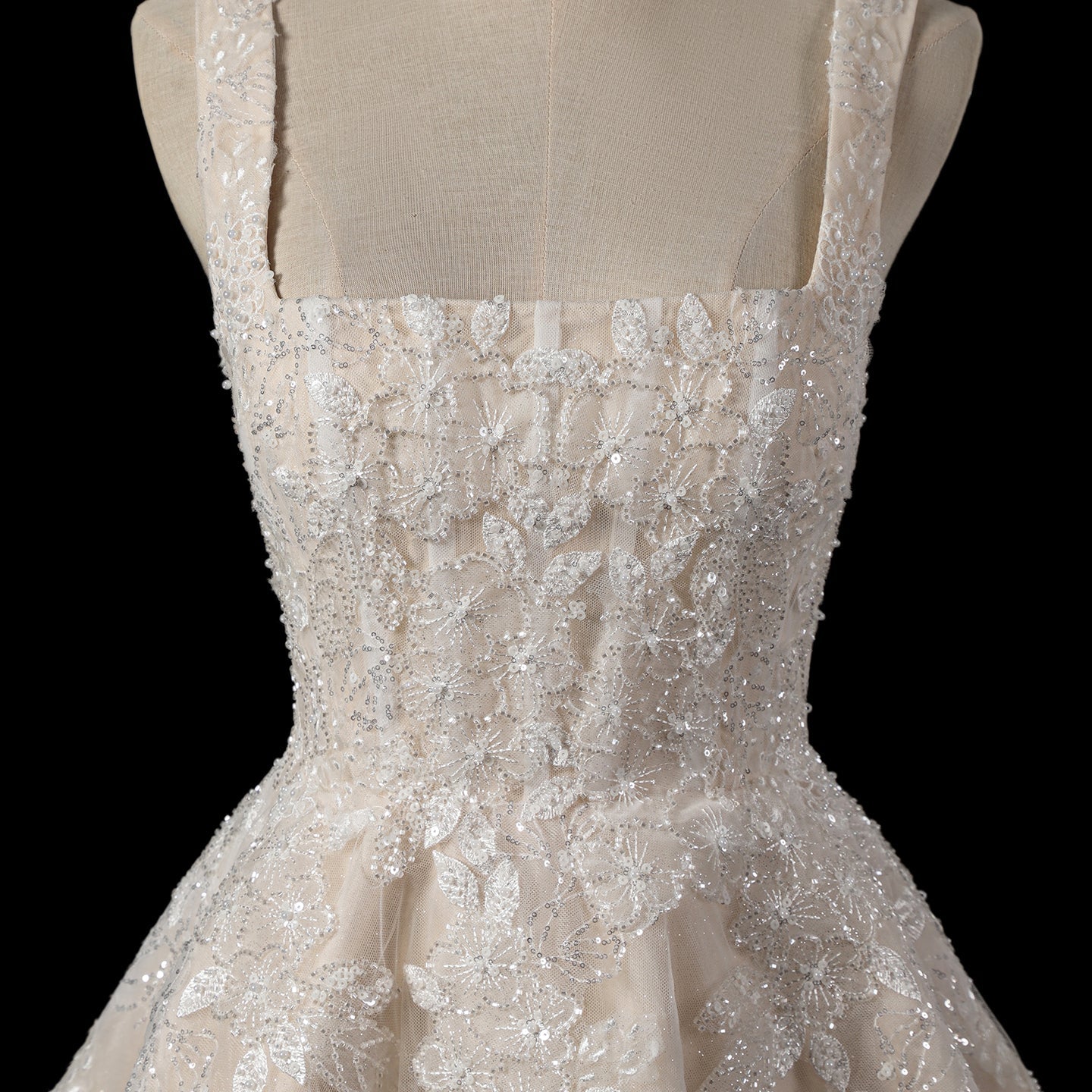 Romantic Floral Lace Wedding Dress with Tulle Skirt SW725 Sheer Fairy