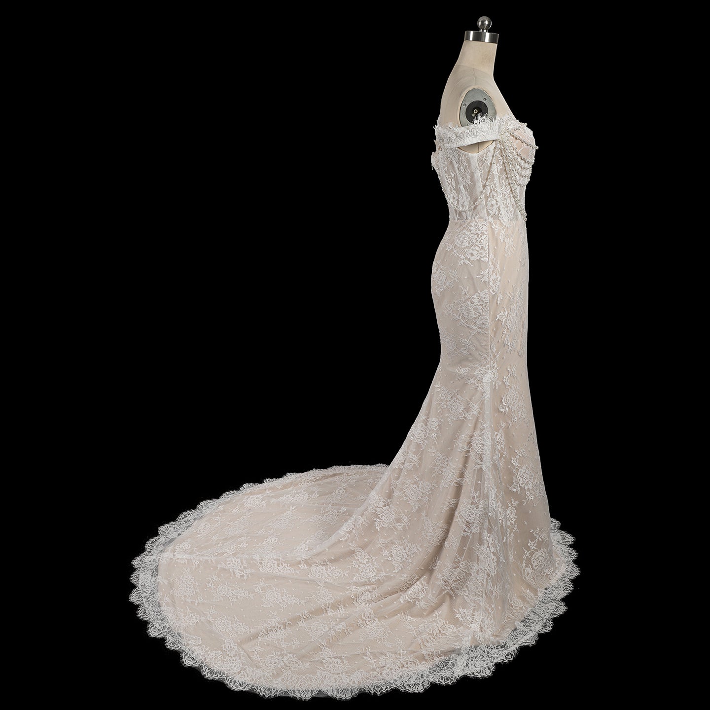 White Beaded Mermaid Wedding Dress with Detachable Train SW177 Sheer Fairy