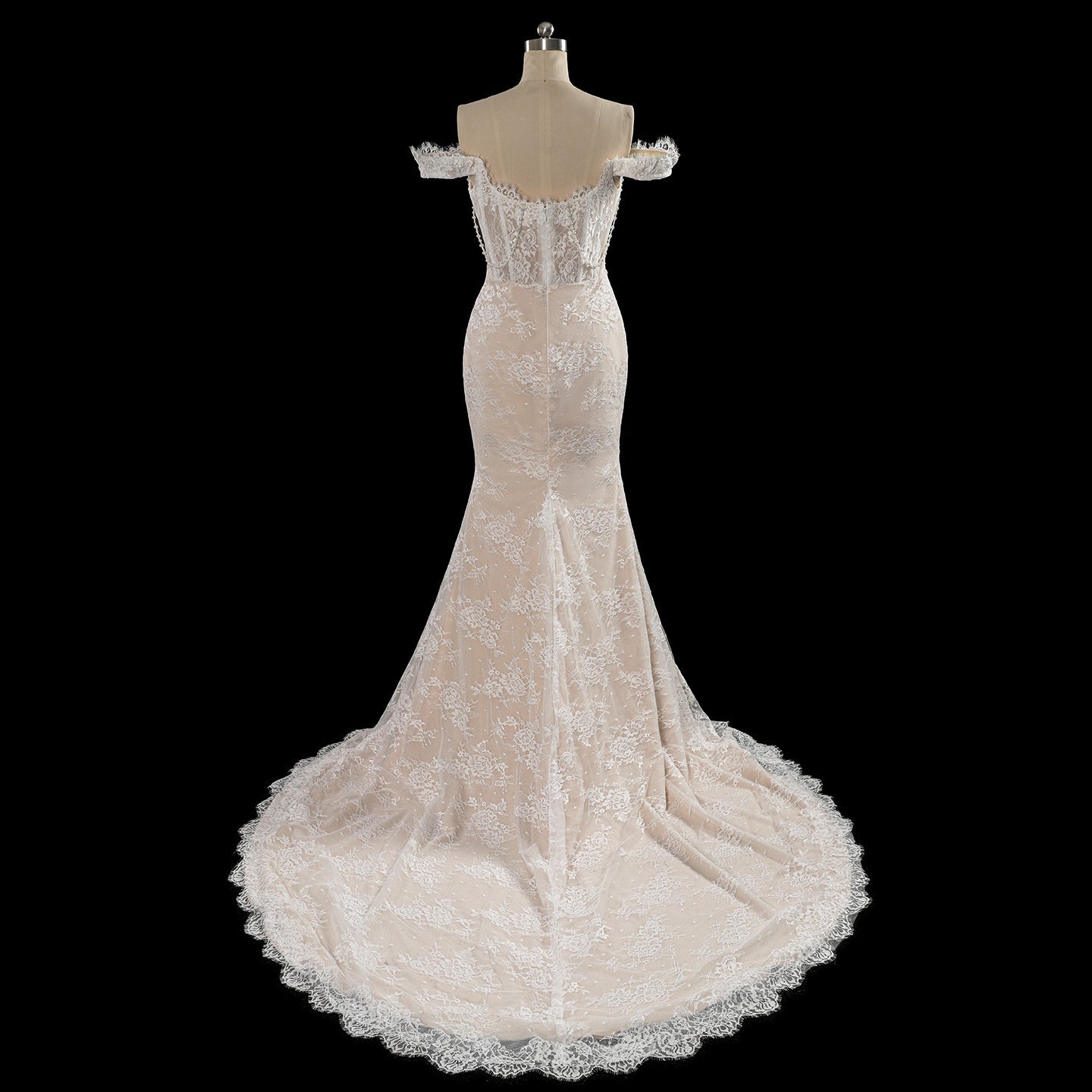 White Beaded Mermaid Wedding Dress with Detachable Train SW177 Sheer Fairy