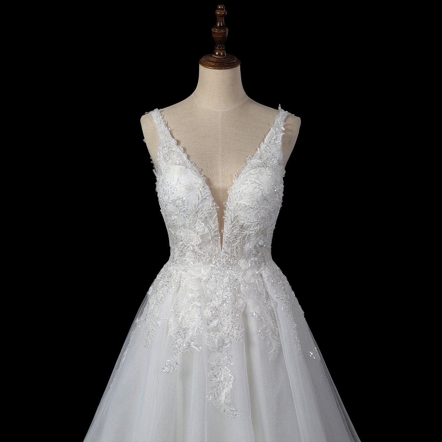 Dreamy Sparkly Tulle Wedding Dress with Lace Appliqués and Corset Closure SW710 Sheer Fairy