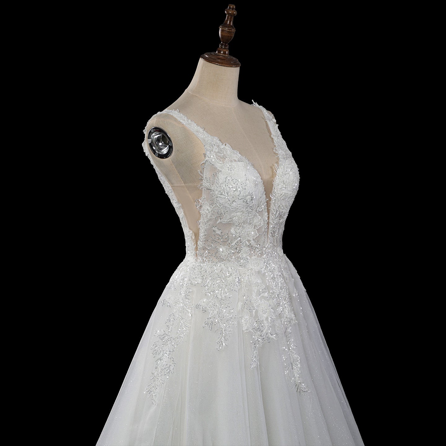 Dreamy Sparkly Tulle Wedding Dress with Lace Appliqués and Corset Closure SW710 Sheer Fairy