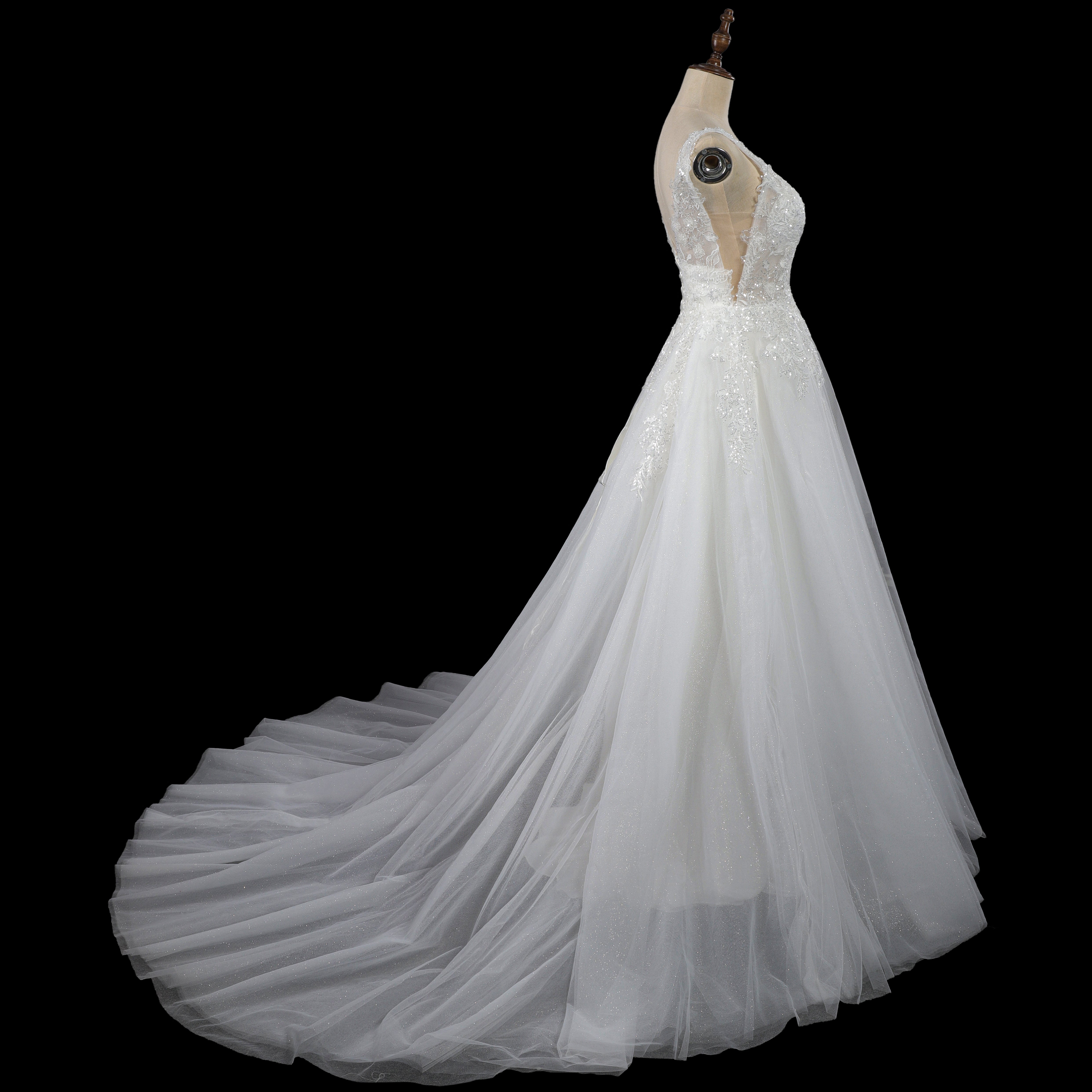 Dreamy Sparkly Tulle Wedding Dress with Lace Appliqués and Corset Closure SW710 Sheer Fairy