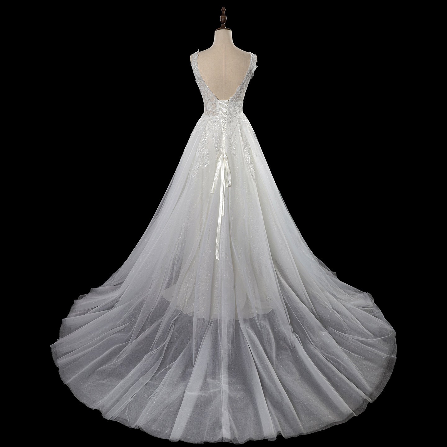 Dreamy Sparkly Tulle Wedding Dress with Lace Appliqués and Corset Closure SW710 Sheer Fairy