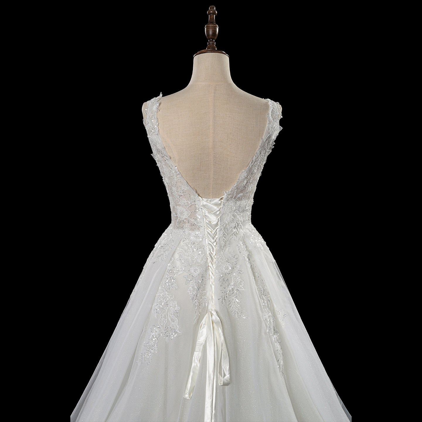 Dreamy Sparkly Tulle Wedding Dress with Lace Appliqués and Corset Closure SW710 Sheer Fairy