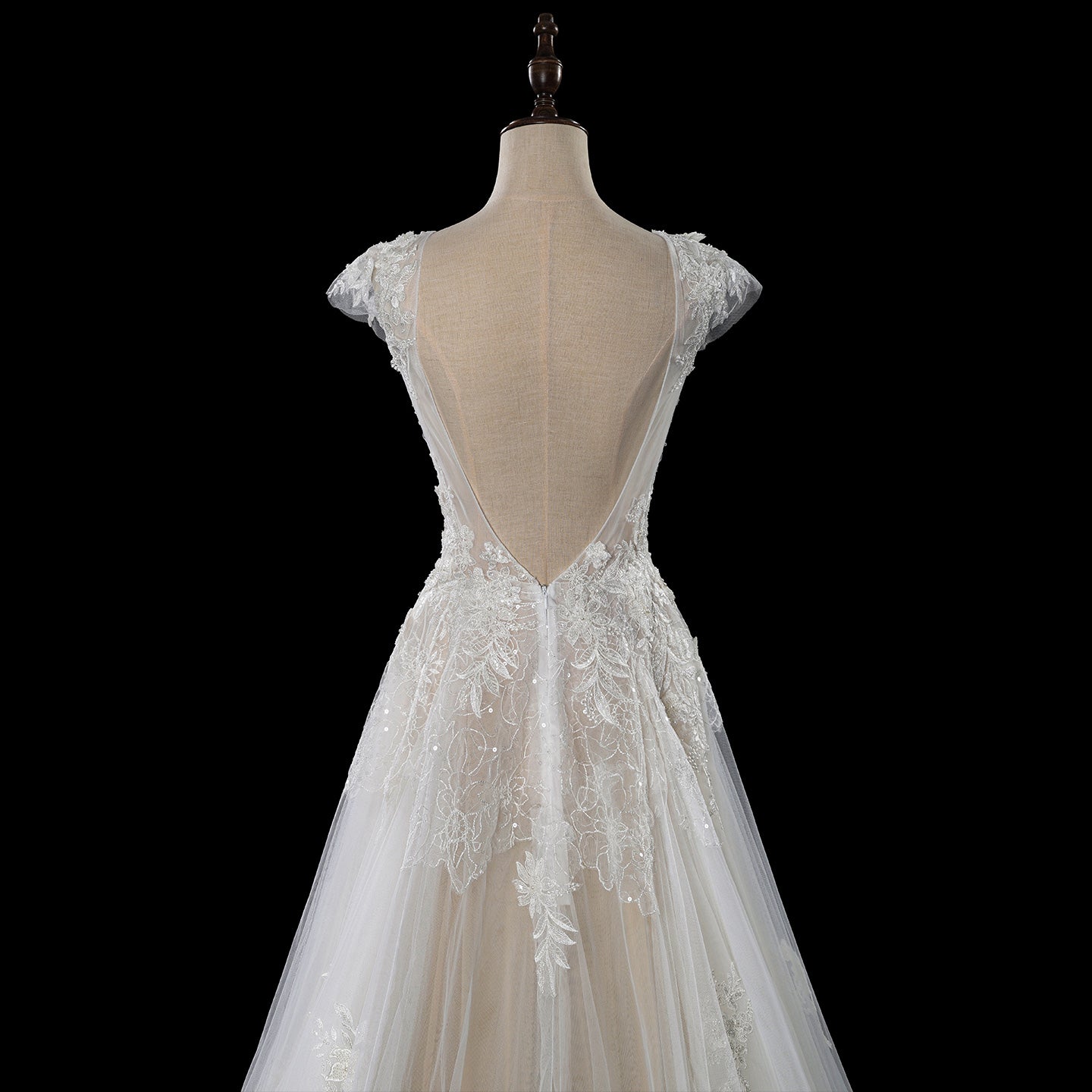 Luxury Lace A-Line Wedding Dress with V-Neck and Deep Illusion Back SW711 Sheer Fairy