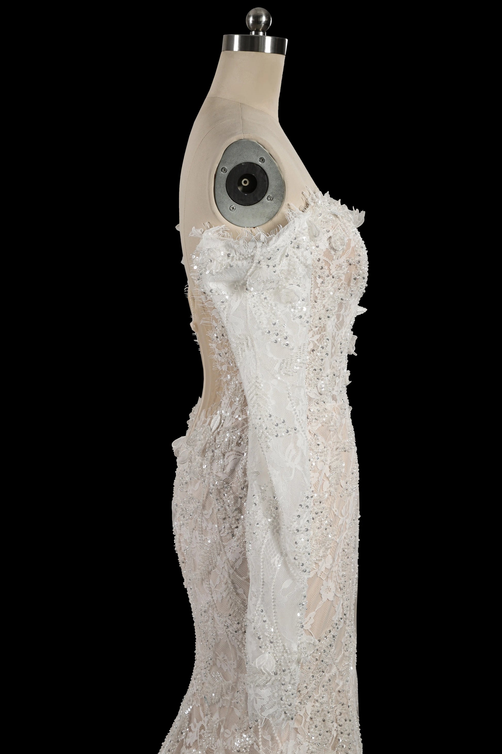 Ivory Lace Off-the-Shoulder Mermaid Wedding Dress with Train SW176 Sheer Fairy