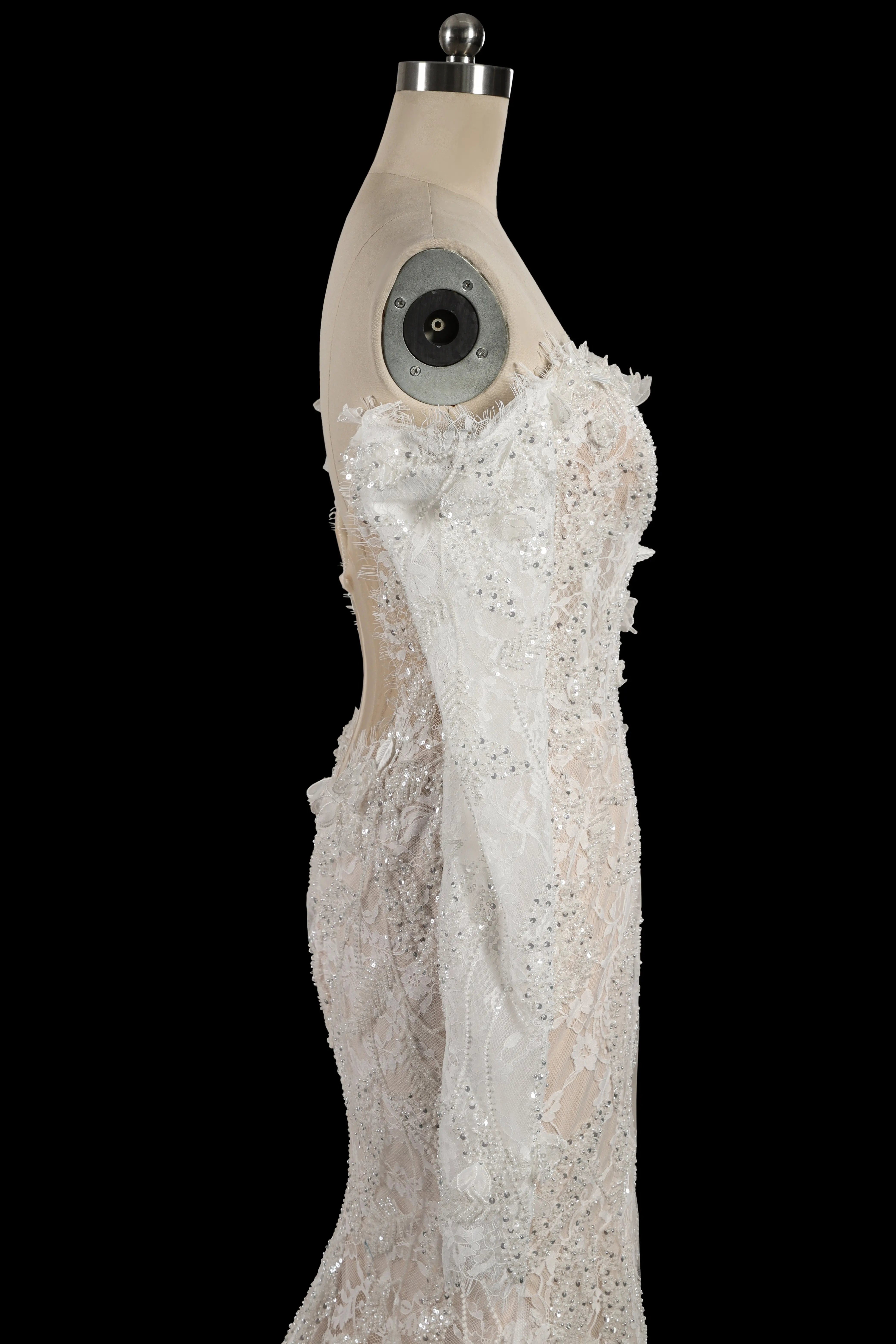 Ivory Lace Off-the-Shoulder Mermaid Wedding Dress with Train SW176 Sheer Fairy