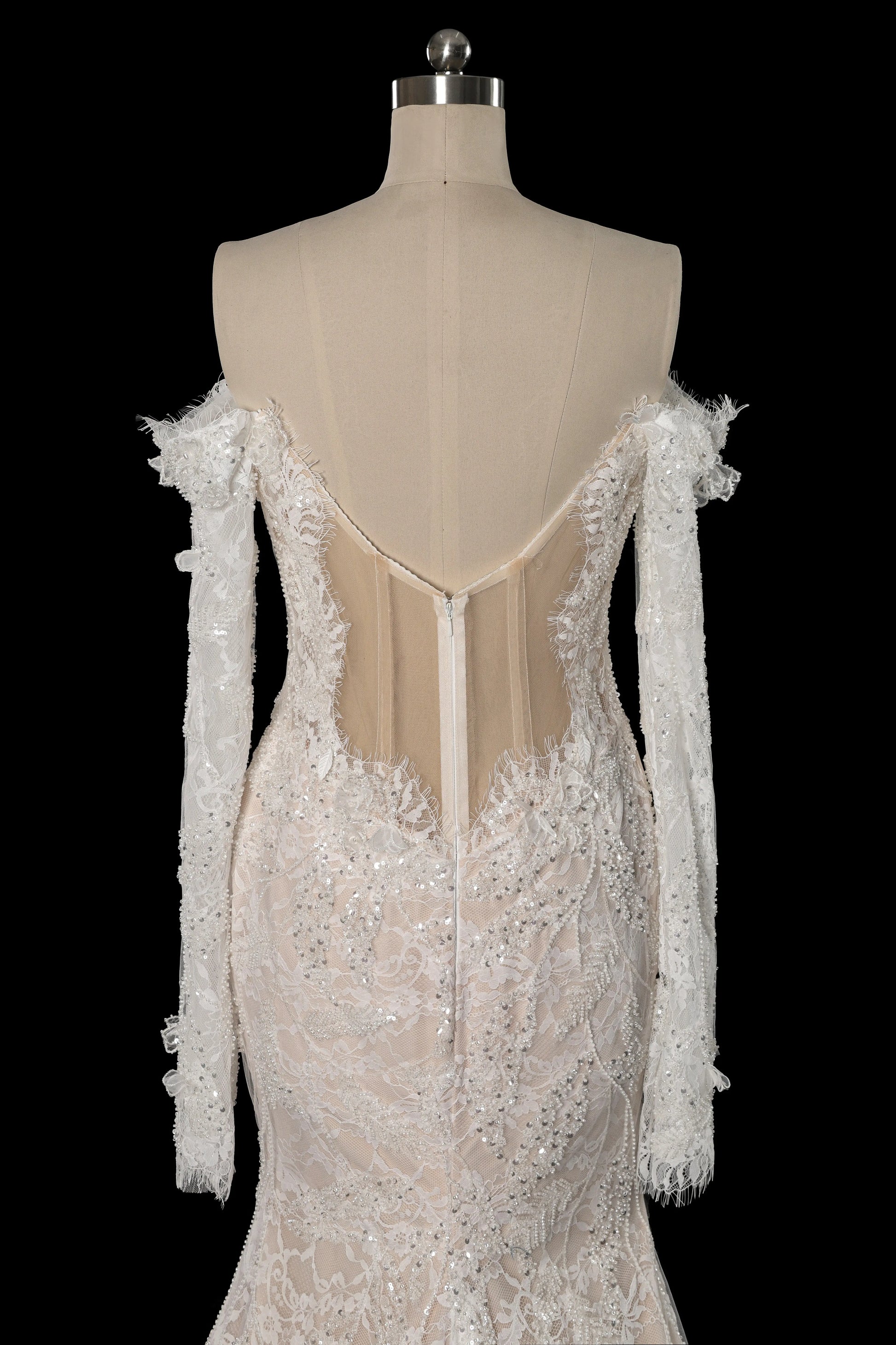 Ivory Lace Off-the-Shoulder Mermaid Wedding Dress with Train SW176 Sheer Fairy