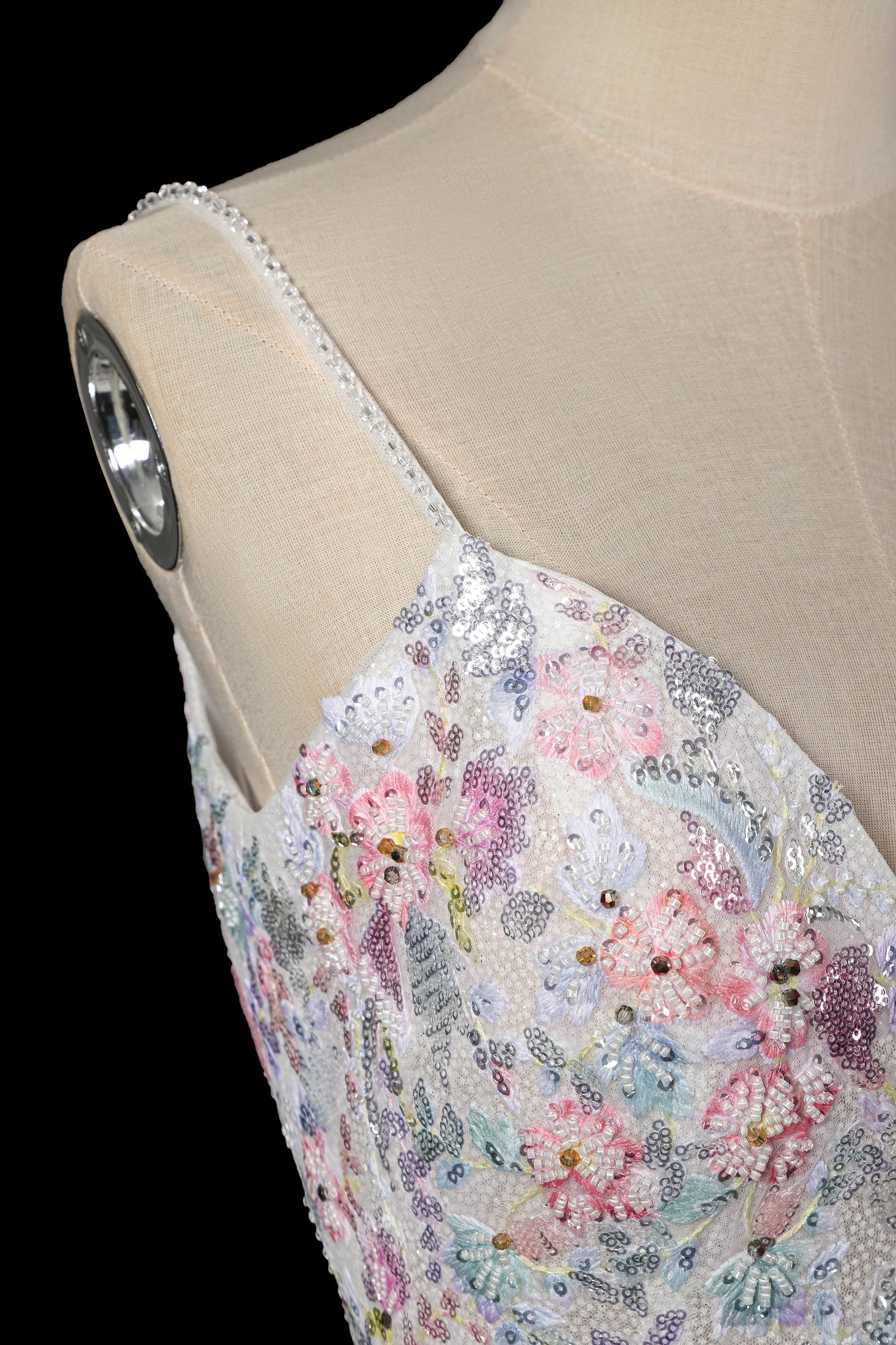 Spaghetti Strap Floral Embroidered Ball Gown Wedding Dress with Glitter Tulle SW704 Sheer Fairy