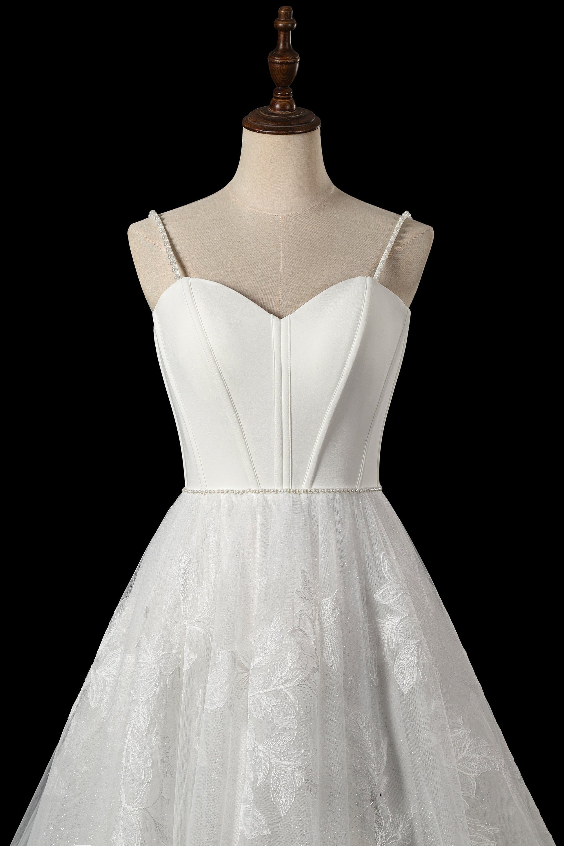 Elegant Corset Bodice A-Line Wedding Dress with Floral Lace Appliques & Cathedral Train SW705 Sheer Fairy