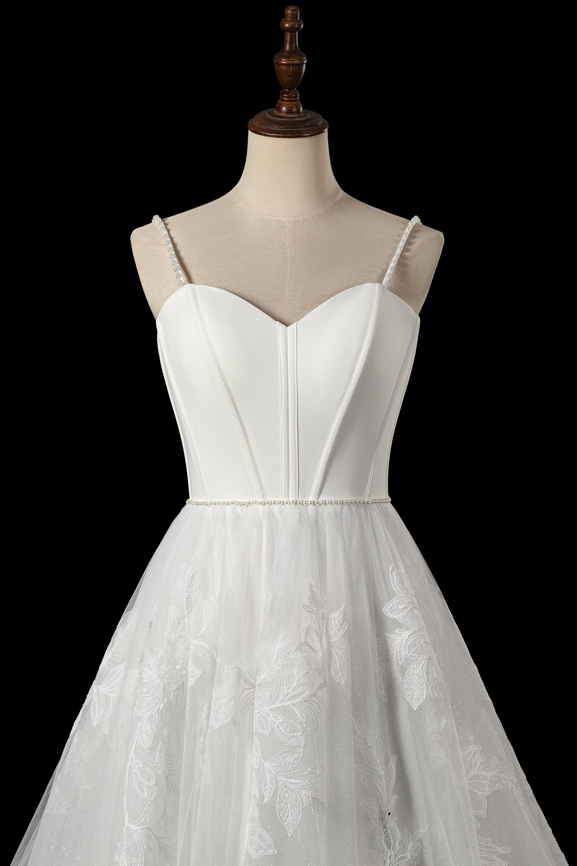 Elegant Corset Bodice A-Line Wedding Dress with Floral Lace Appliques & Cathedral Train SW705 Sheer Fairy