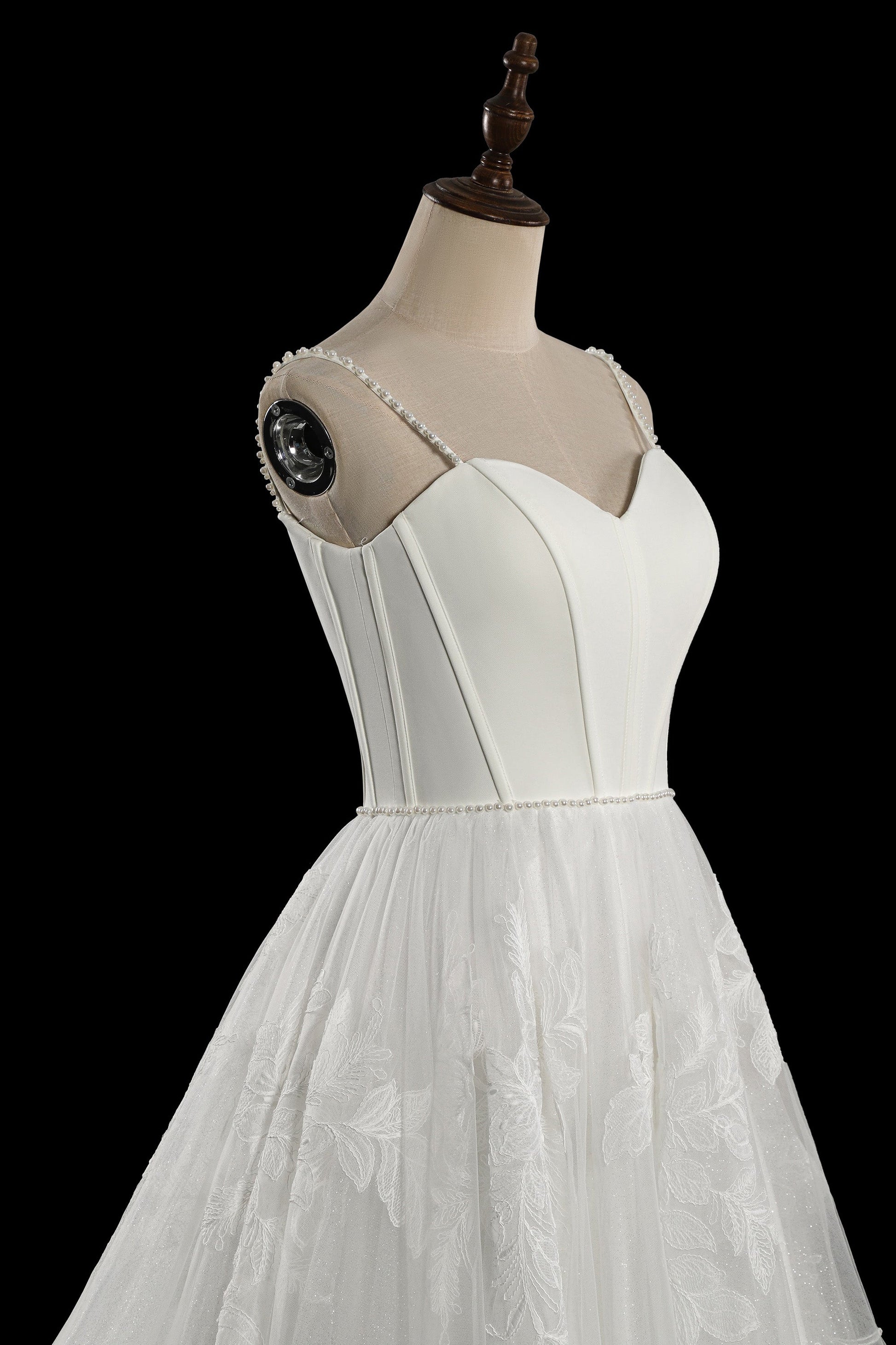 Elegant Corset Bodice A-Line Wedding Dress with Floral Lace Appliques & Cathedral Train SW705 Sheer Fairy