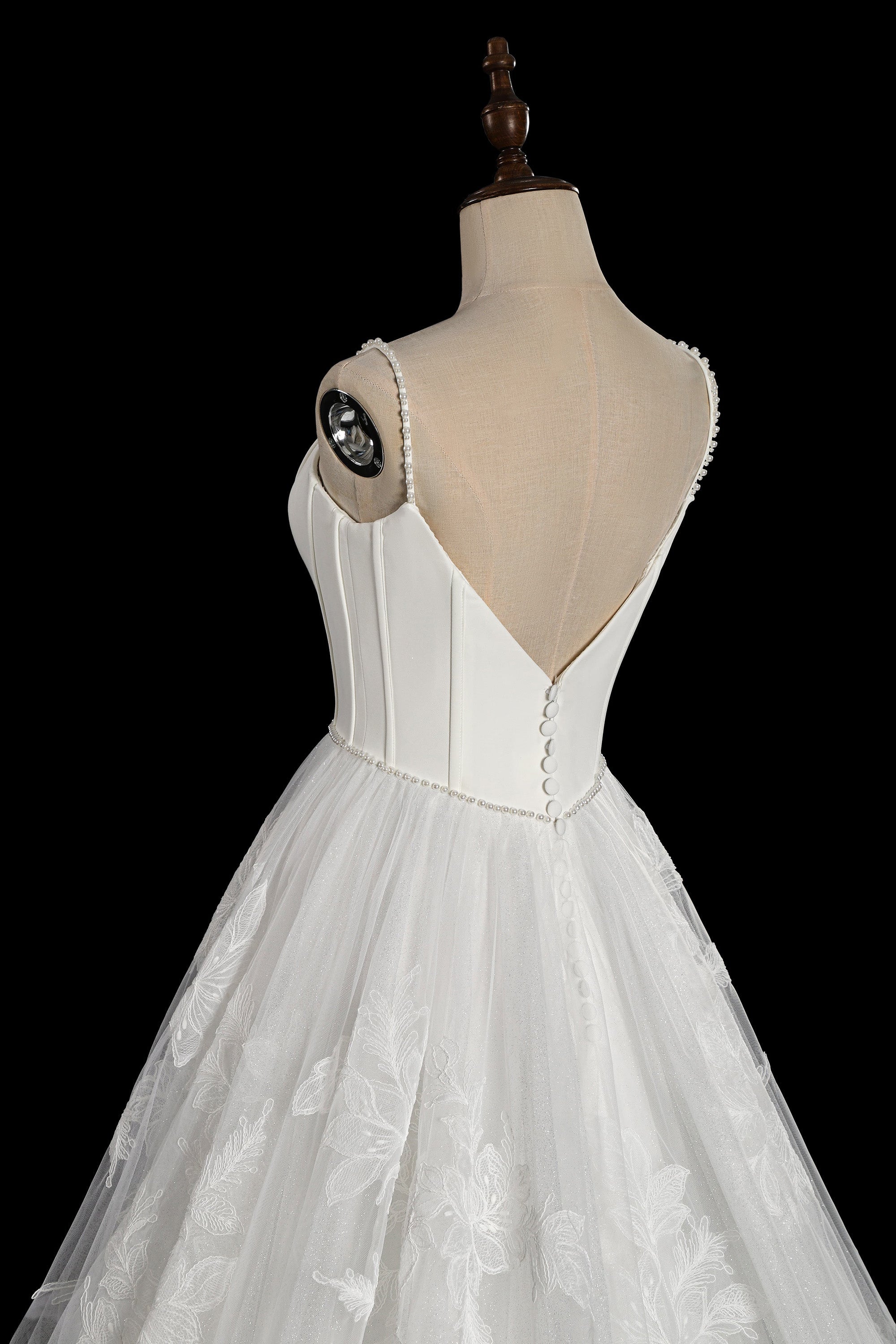 Elegant Corset Bodice A-Line Wedding Dress with Floral Lace Appliques & Cathedral Train SW705 Sheer Fairy