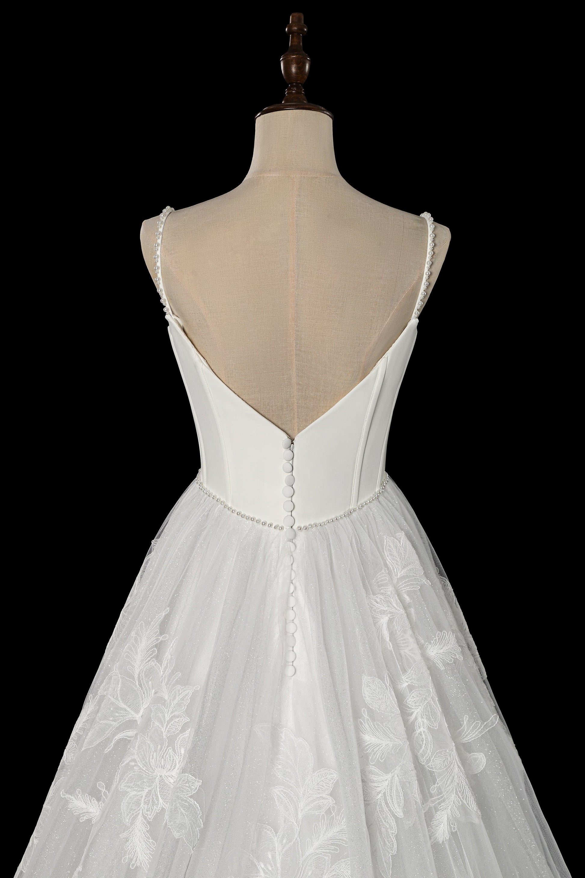 Elegant Corset Bodice A-Line Wedding Dress with Floral Lace Appliques & Cathedral Train SW705 Sheer Fairy