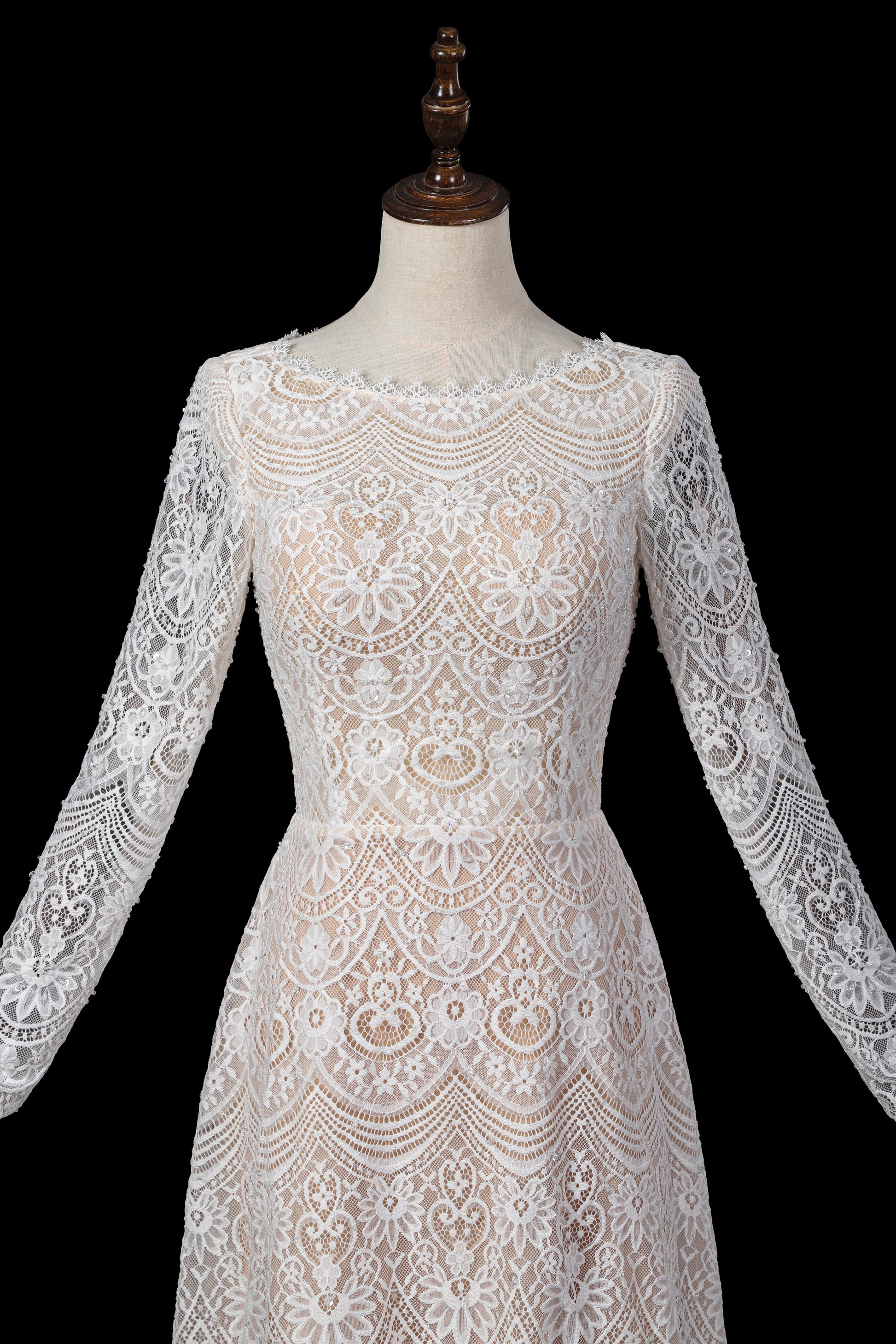 Dreamy Lace Bodice Chiffon Wedding Dress with Open Keyhole Back SW714 Sheer Fairy