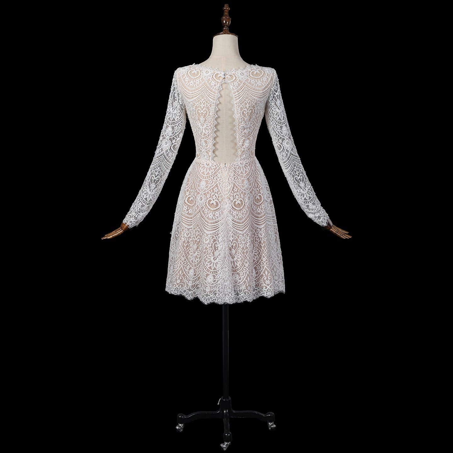 Dreamy Lace Bodice Chiffon Wedding Dress with Open Keyhole Back SW714 Sheer Fairy