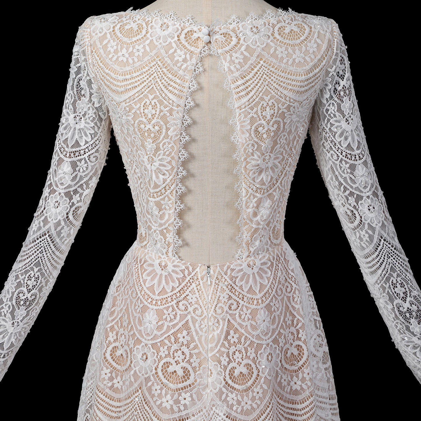 Dreamy Lace Bodice Chiffon Wedding Dress with Open Keyhole Back SW714 Sheer Fairy