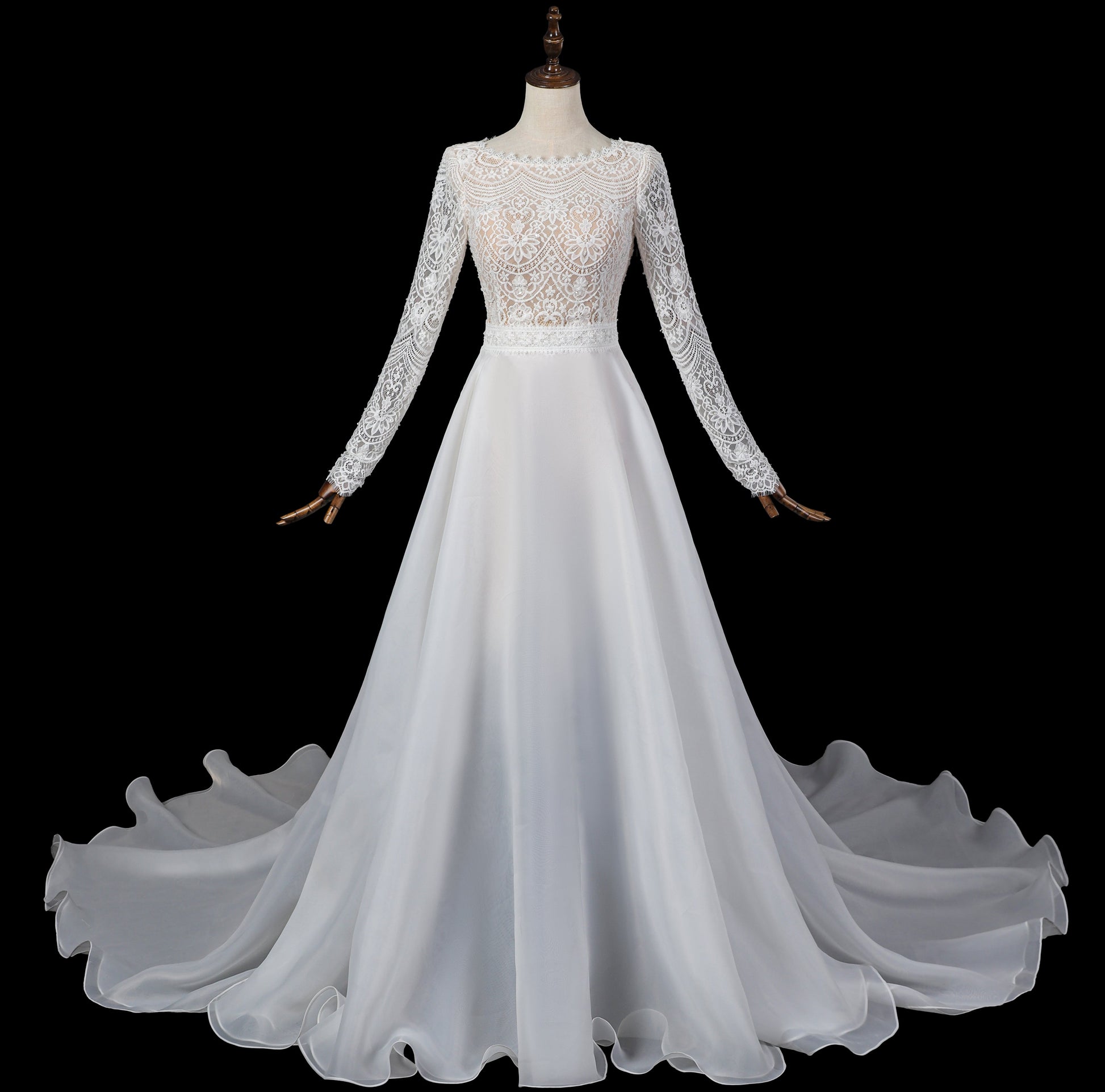 Dreamy Lace Bodice Chiffon Wedding Dress with Open Keyhole Back SW714 Sheer Fairy