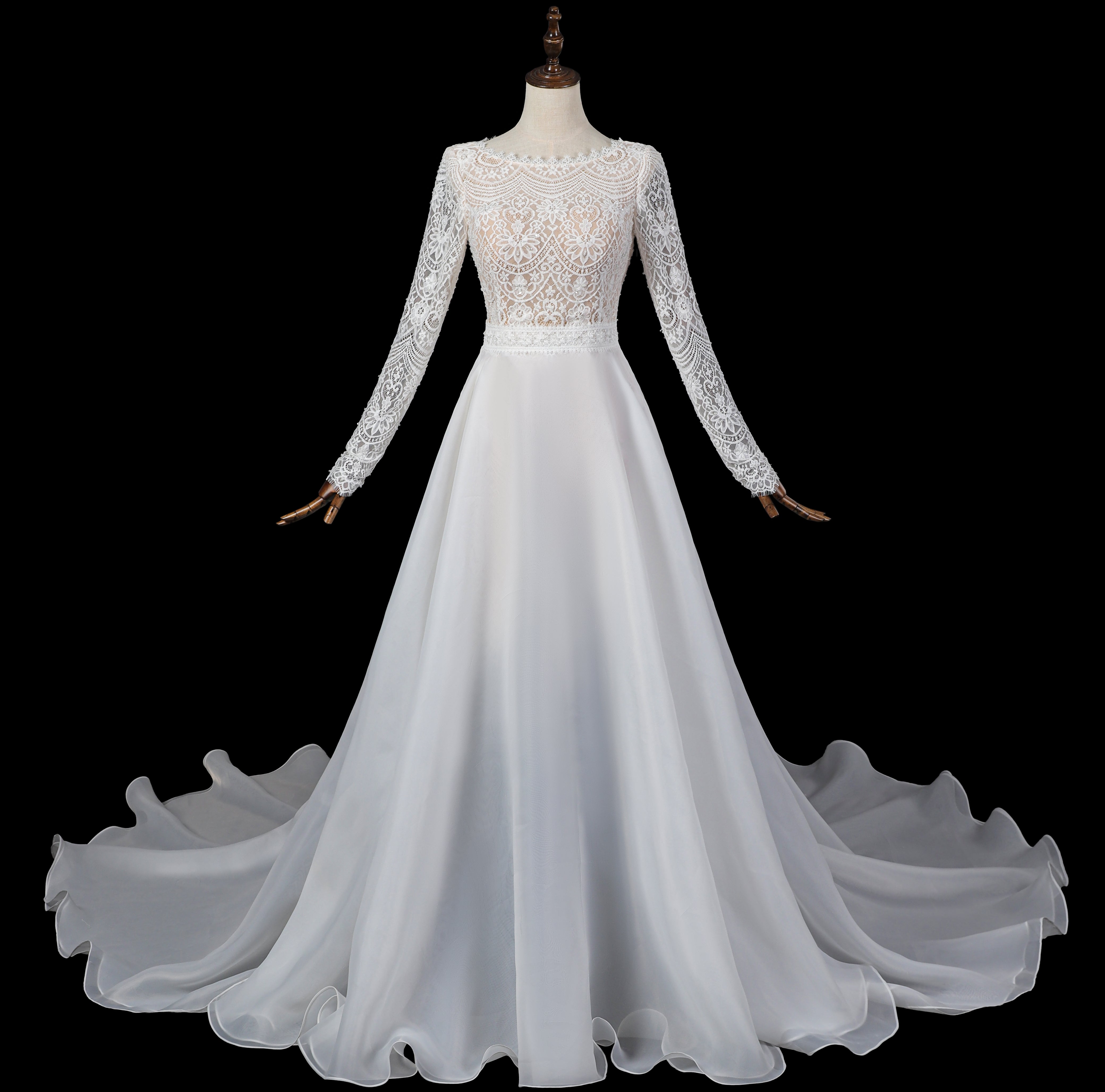 Dreamy Lace Bodice Chiffon Wedding Dress with Open Keyhole Back SW714 Sheer Fairy