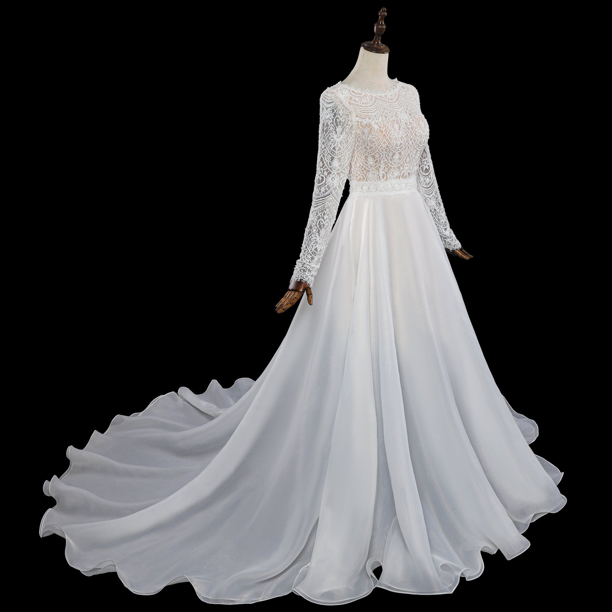 Dreamy Lace Bodice Chiffon Wedding Dress with Open Keyhole Back SW714 Sheer Fairy
