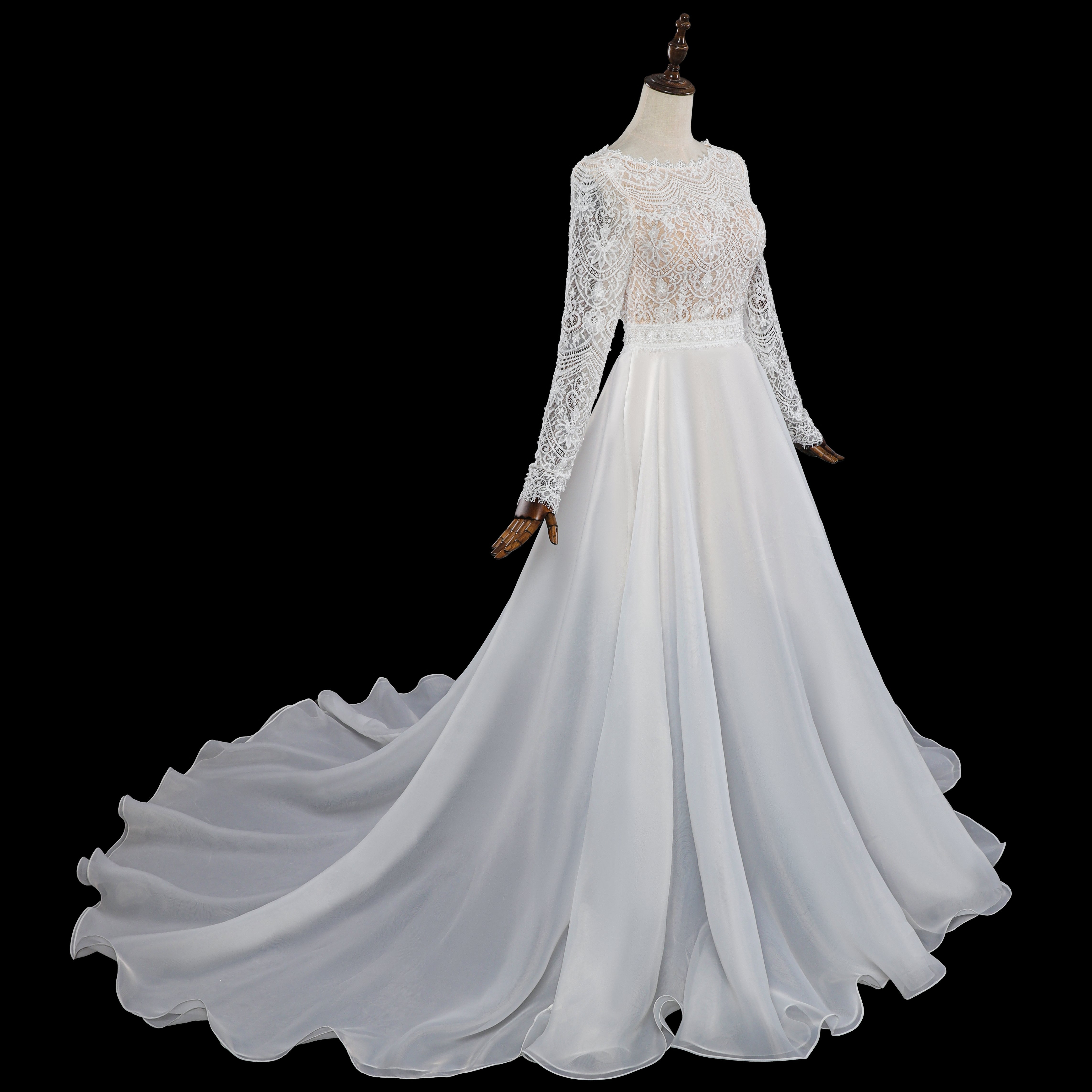 Dreamy Lace Bodice Chiffon Wedding Dress with Open Keyhole Back SW714 Sheer Fairy