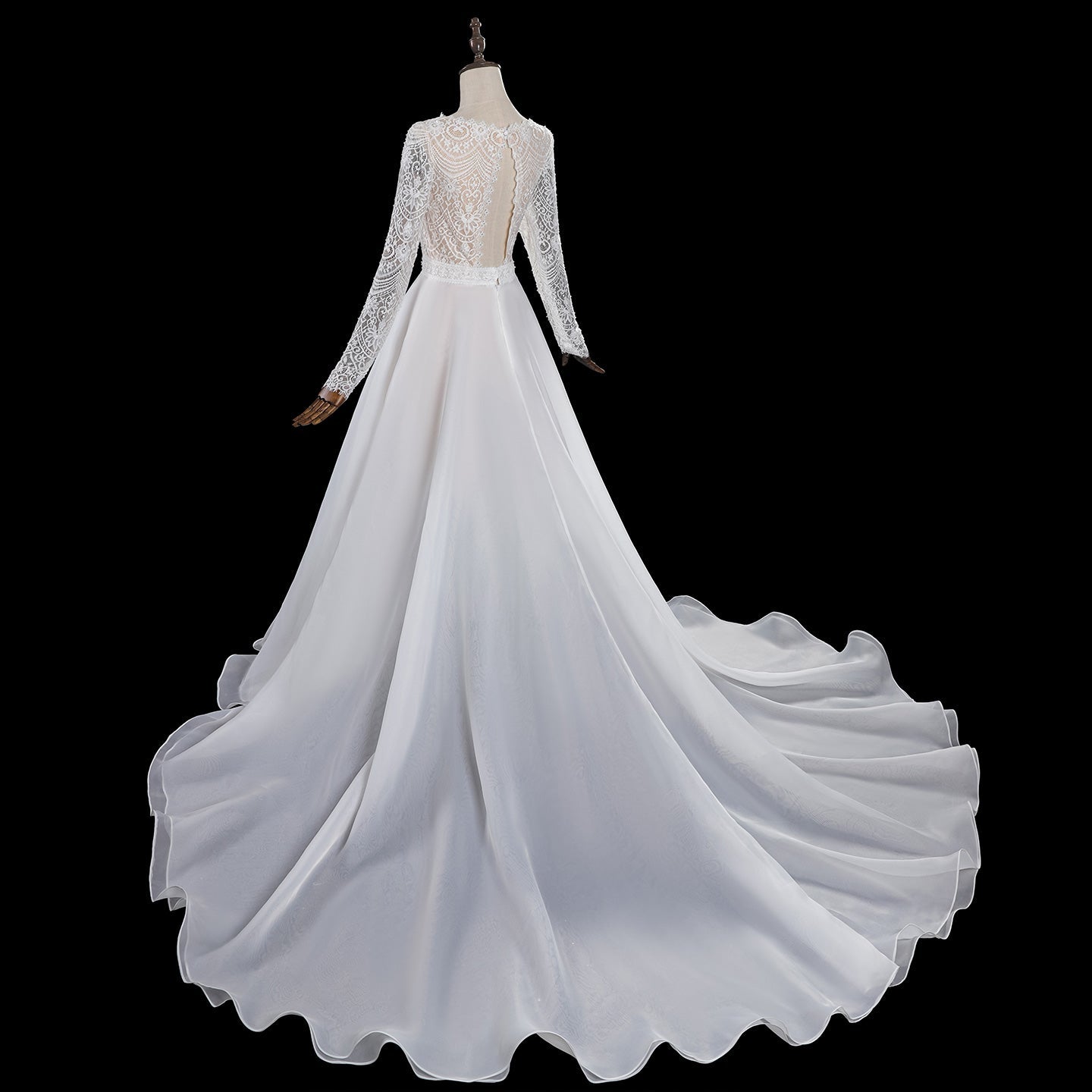 Dreamy Lace Bodice Chiffon Wedding Dress with Open Keyhole Back SW714 Sheer Fairy