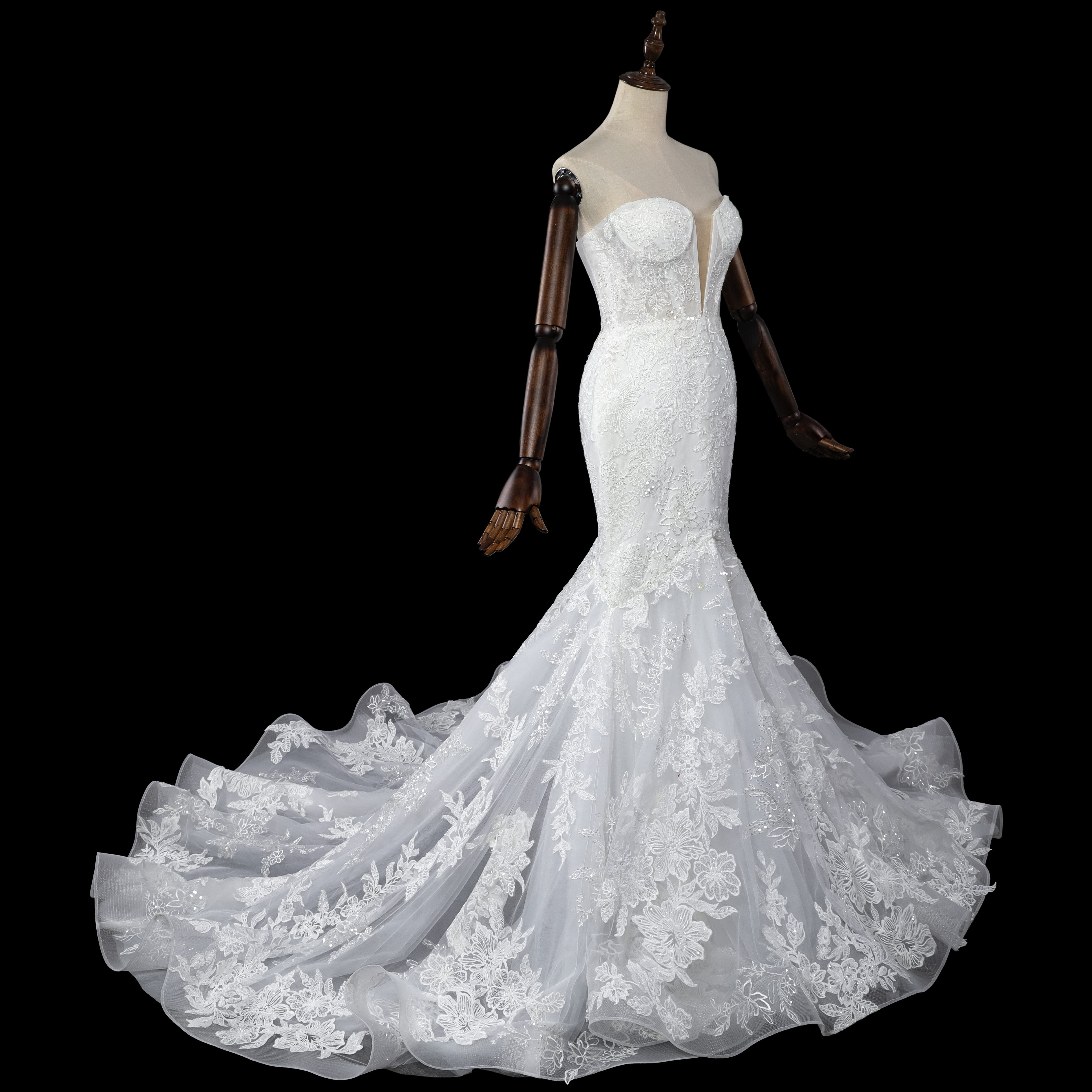 Luxury Illusion Neck Tulle Wedding Dress with Long Puff Sleeves and Lace Details SW713（副本） Sheer Fairy