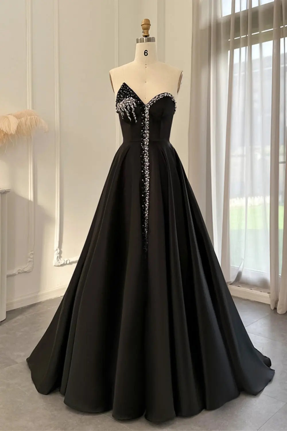 Elegant Crystal Black Strapless Evening Dresses Side Slit SS364 Sheer Fairy