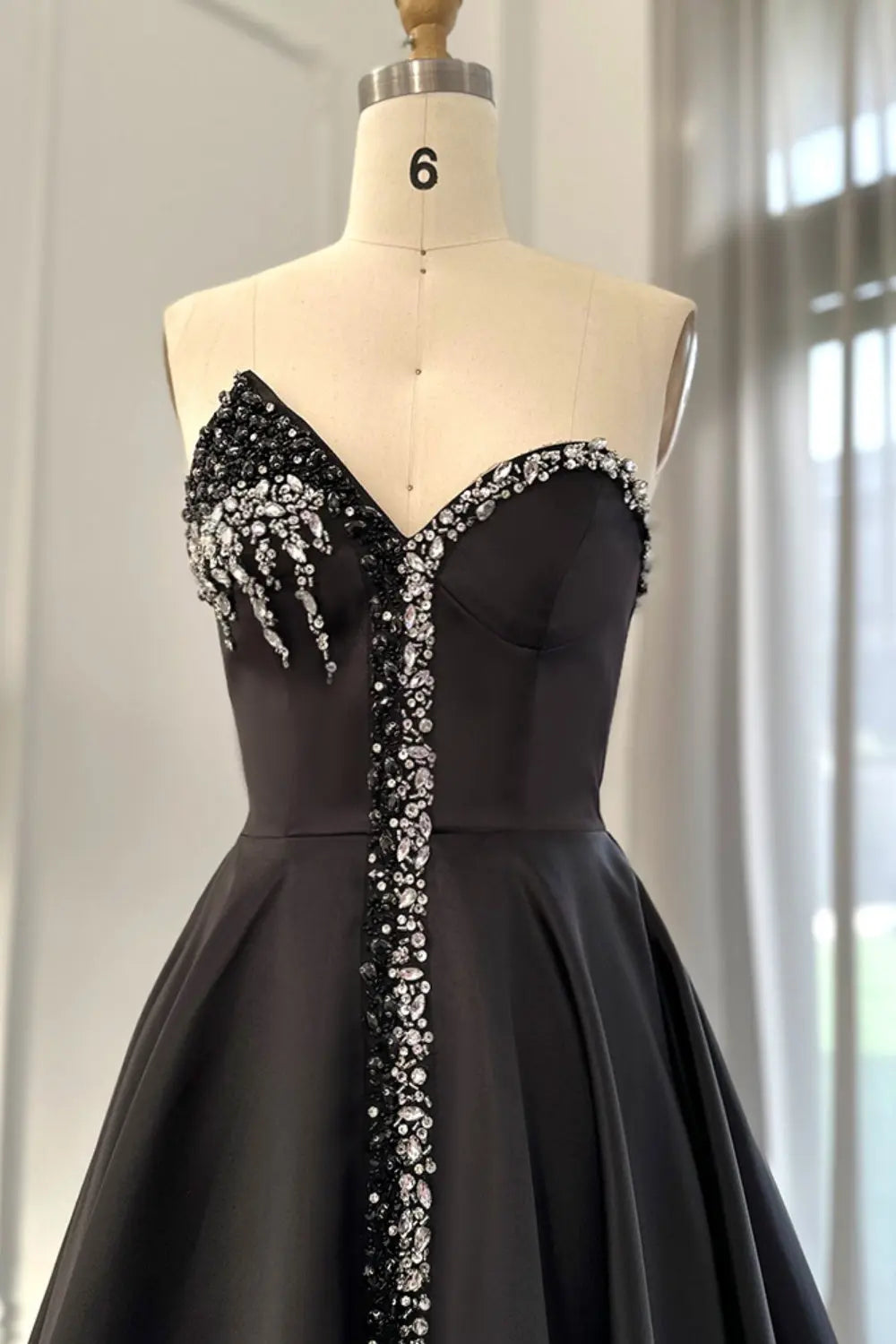 Elegant Crystal Black Strapless Evening Dresses Side Slit SS364 Sheer Fairy