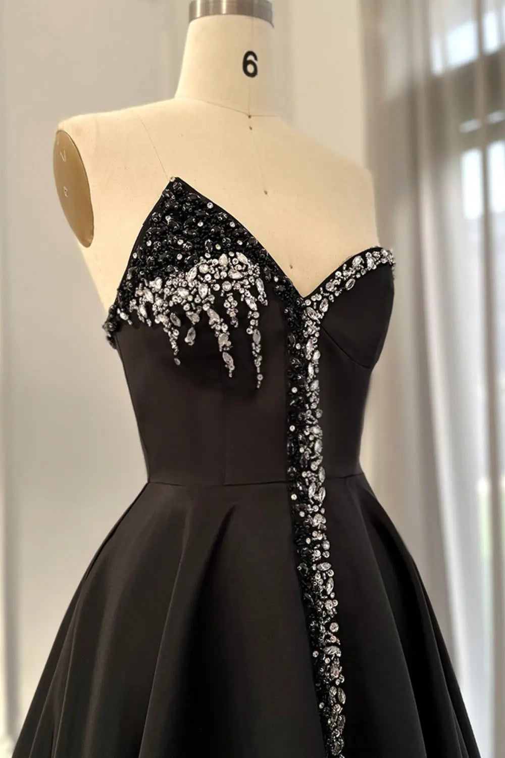 Elegant Crystal Black Strapless Evening Dresses Side Slit SS364 Sheer Fairy