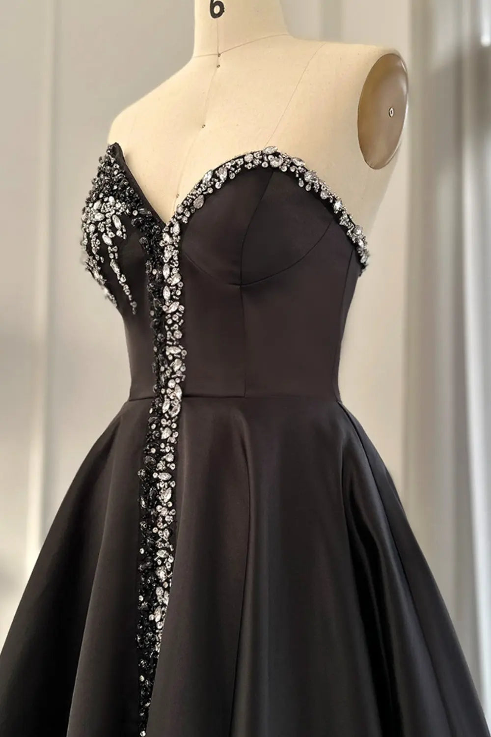 Elegant Crystal Black Strapless Evening Dresses Side Slit SS364 Sheer Fairy