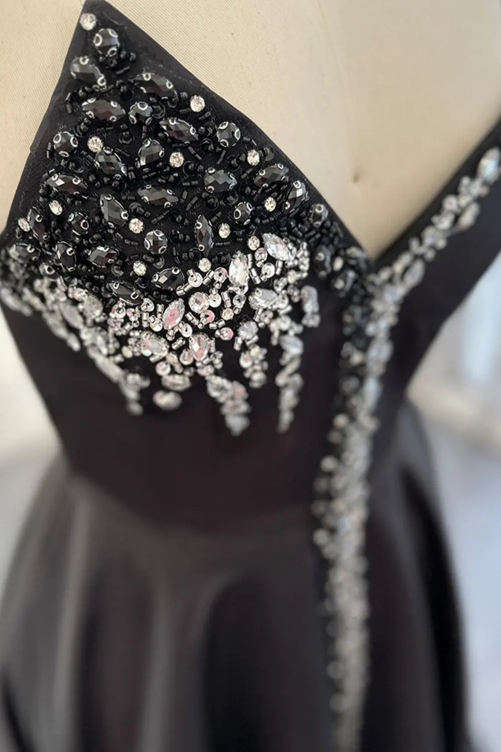 Elegant Crystal Black Strapless Evening Dresses Side Slit SS364 Sheer Fairy