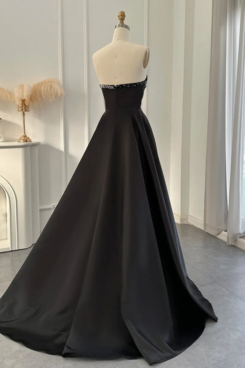 Elegant Crystal Black Strapless Evening Dresses Side Slit SS364 Sheer Fairy