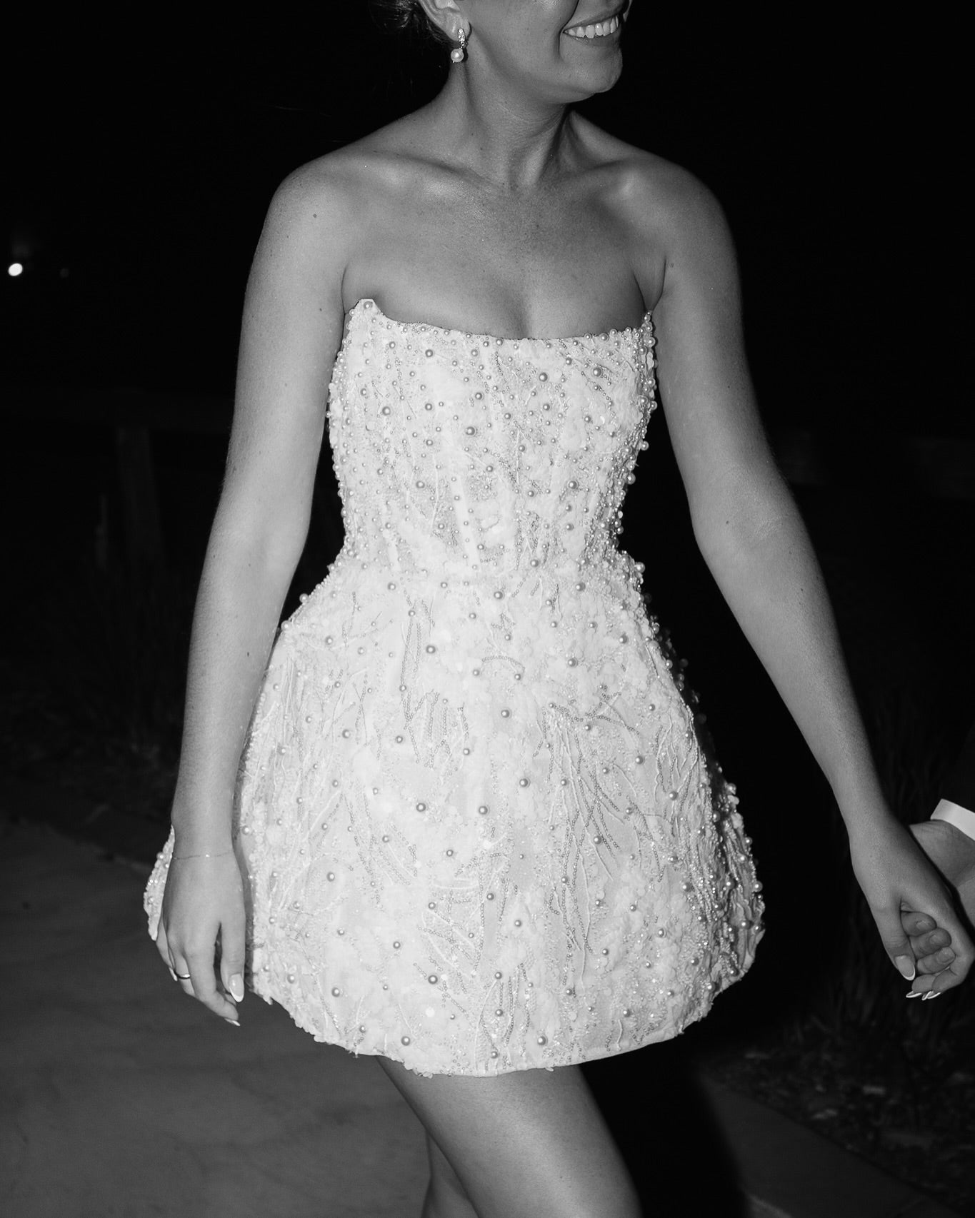 Romantic White Sheer Mesh Boned Corset Strapless Mini Bridal Wedding Dress SW730 Sheer Fairy