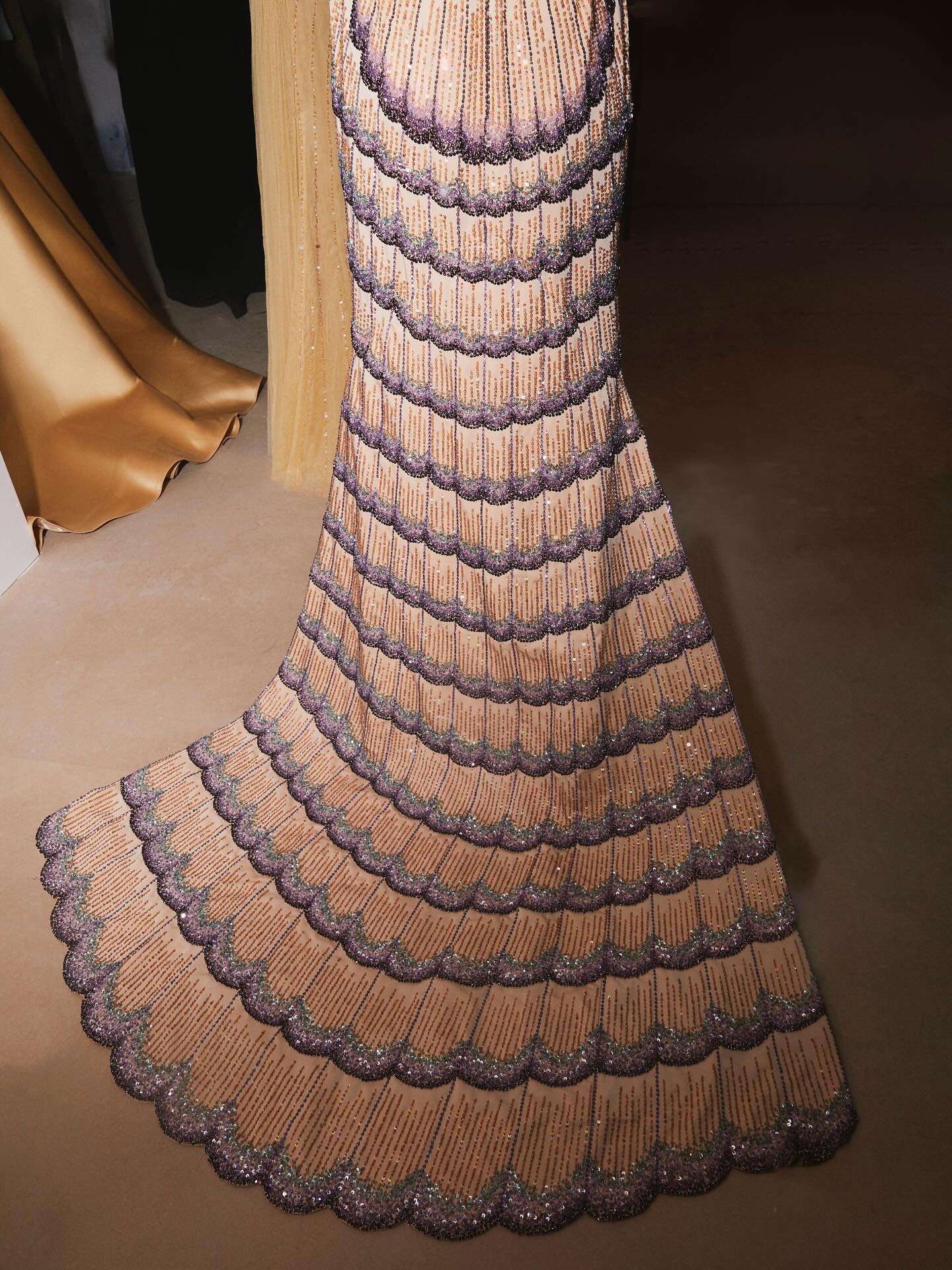 Strapless Ombre Scallop Beaded Mermaid Evening Gown with Train SS656 Sheer Fairy