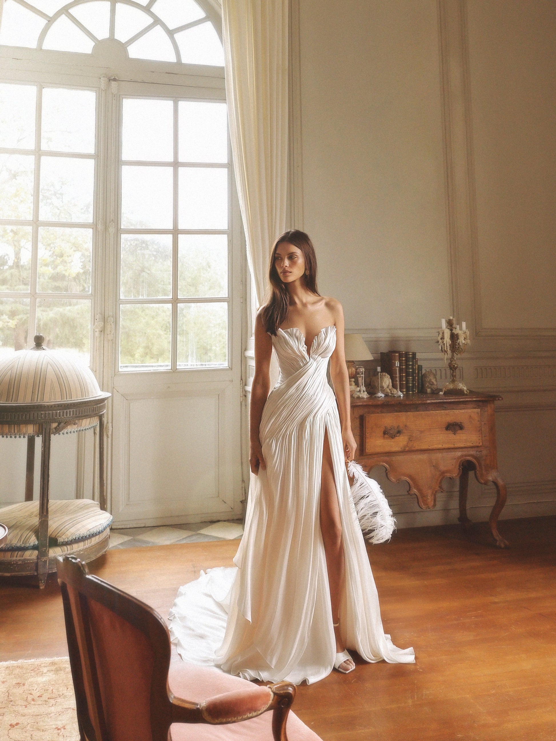Strapless Ruched Wedding Dress with High Slit SW242 Sheer Fairy