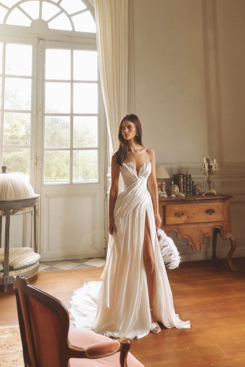 Strapless Ruched Wedding Dress with High Slit SW242 Sheer Fairy